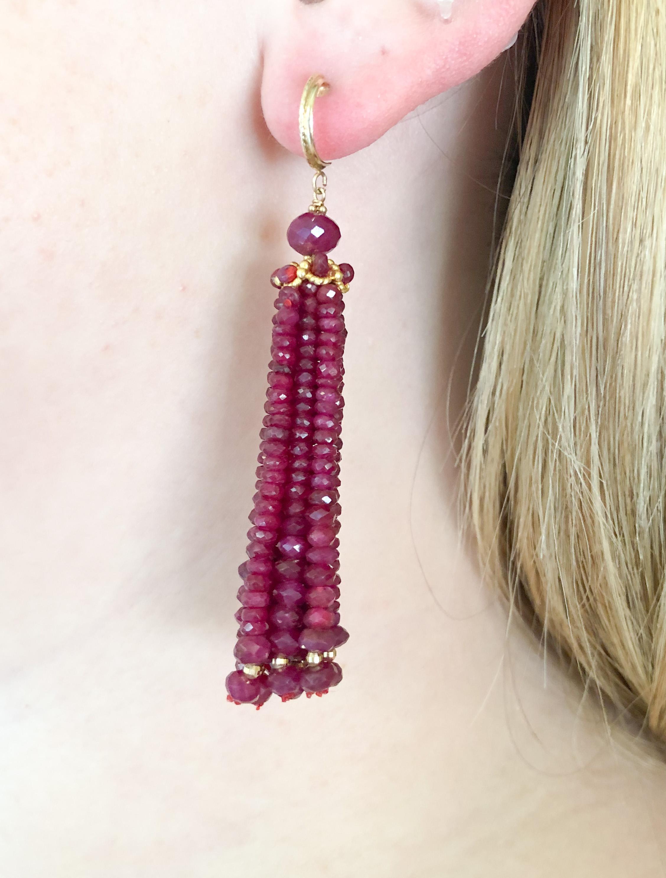 Marina J. Elegant Tassel Earrings with Sparkling Ruby Beads and 14k Yellow Gold  5