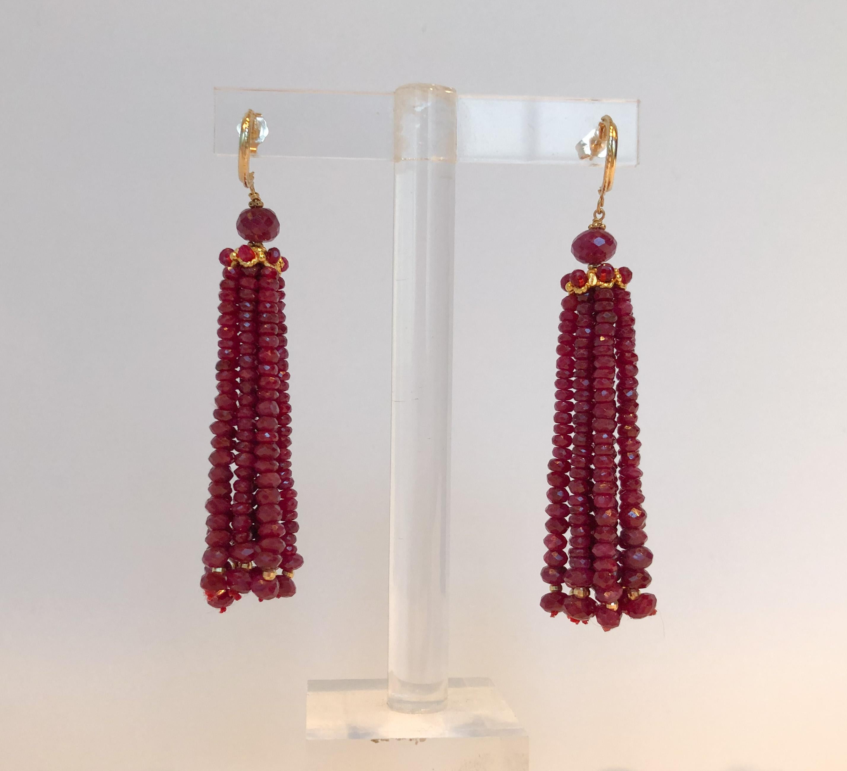 Marina J. Elegant Tassel Earrings with Sparkling Ruby Beads and 14k Yellow Gold  In New Condition In Los Angeles, CA