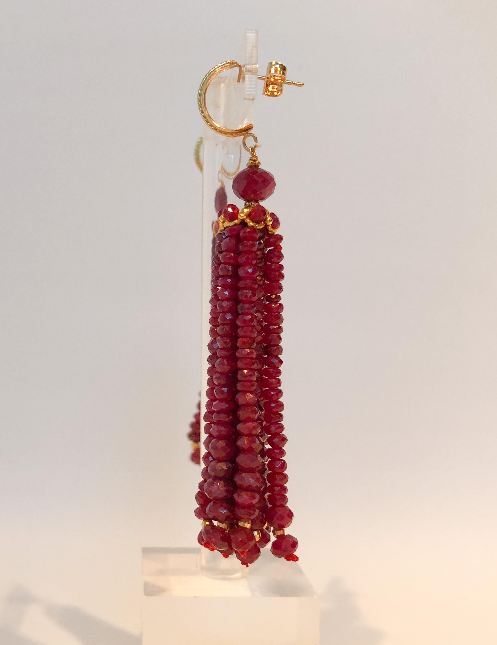 Marina J. Elegant Tassel Earrings with Sparkling Ruby Beads and 14k Yellow Gold  1