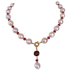 Marina J. Ruby, Pearl and 14K Yellow Gold Neclace