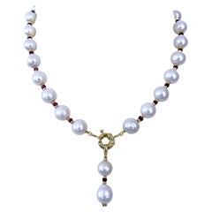 Marina J. Ruby, Pearl & Solid 14k Yellow Gold Drop Necklace