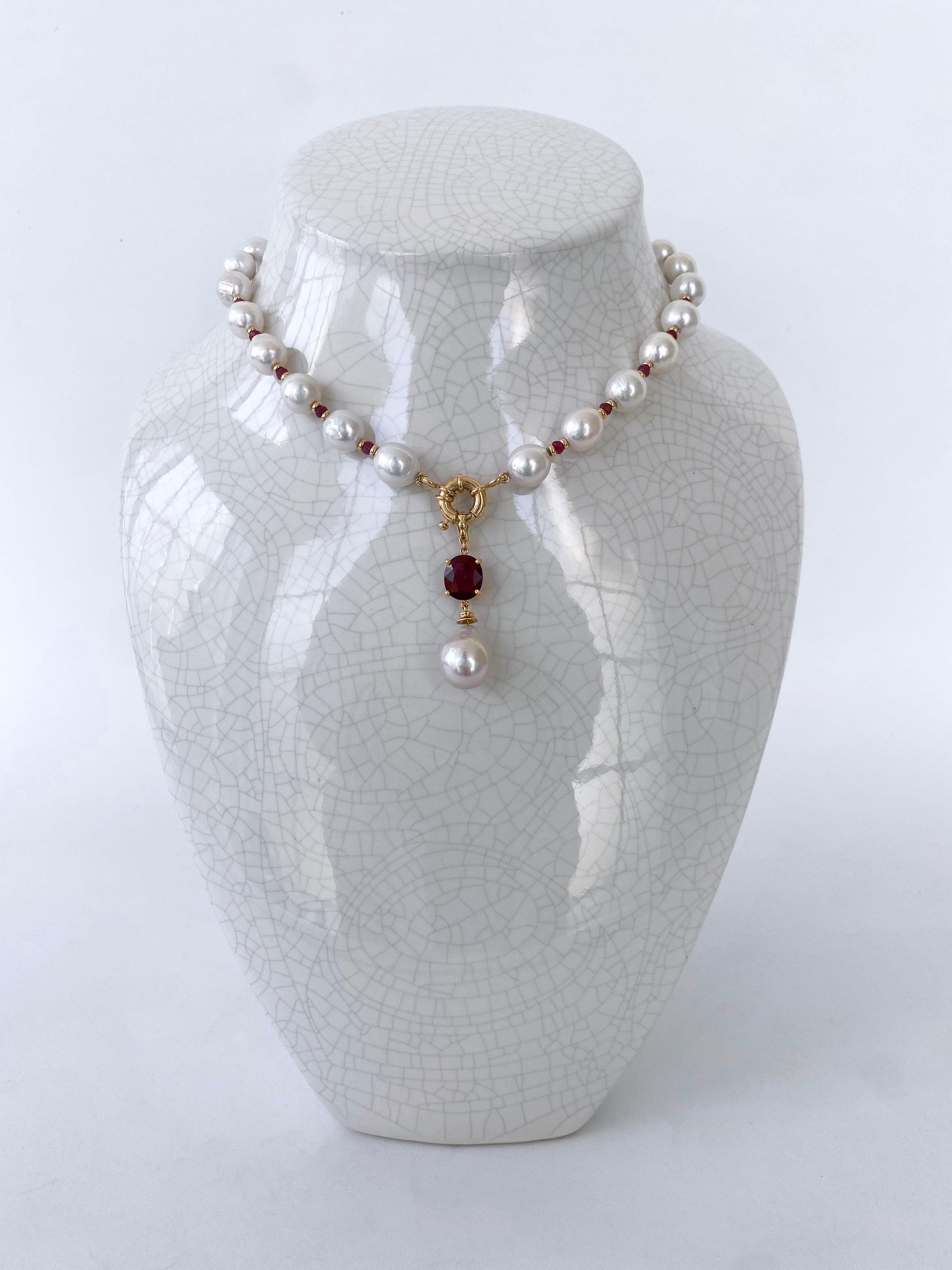  Marina J. Ruby stone, beads, Baroque Pearls and Solid 14k Yellow Gold Necklace In New Condition For Sale In Los Angeles, CA