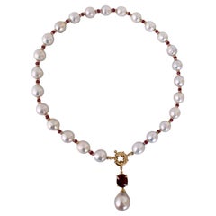 Marina J. Ruby stone, beads, Baroque Pearls and Solid 14k Yellow Gold Necklace