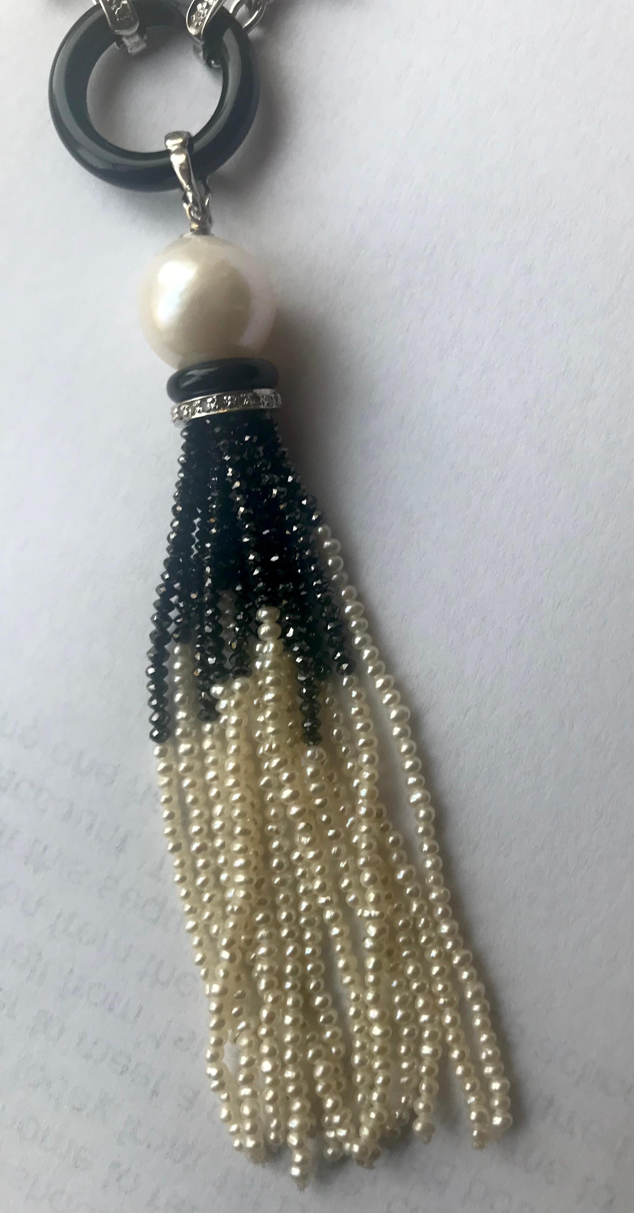 Marina J. Seed Pearl Sautoir with Onyx Ring, Gold Pearl and Black Spinel Tassel 7