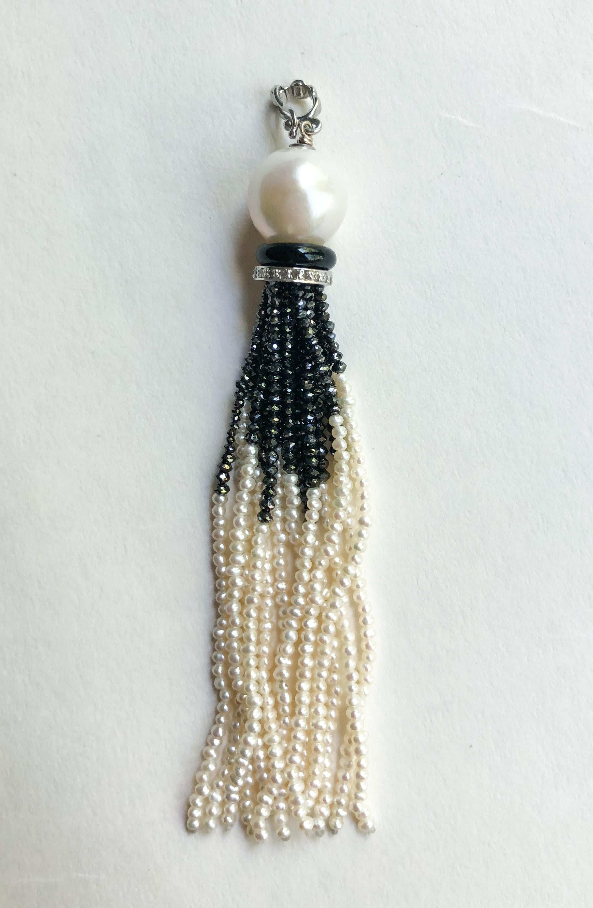 Marina J. Seed Pearl Sautoir with Onyx Ring, Gold Pearl and Black Spinel Tassel 8