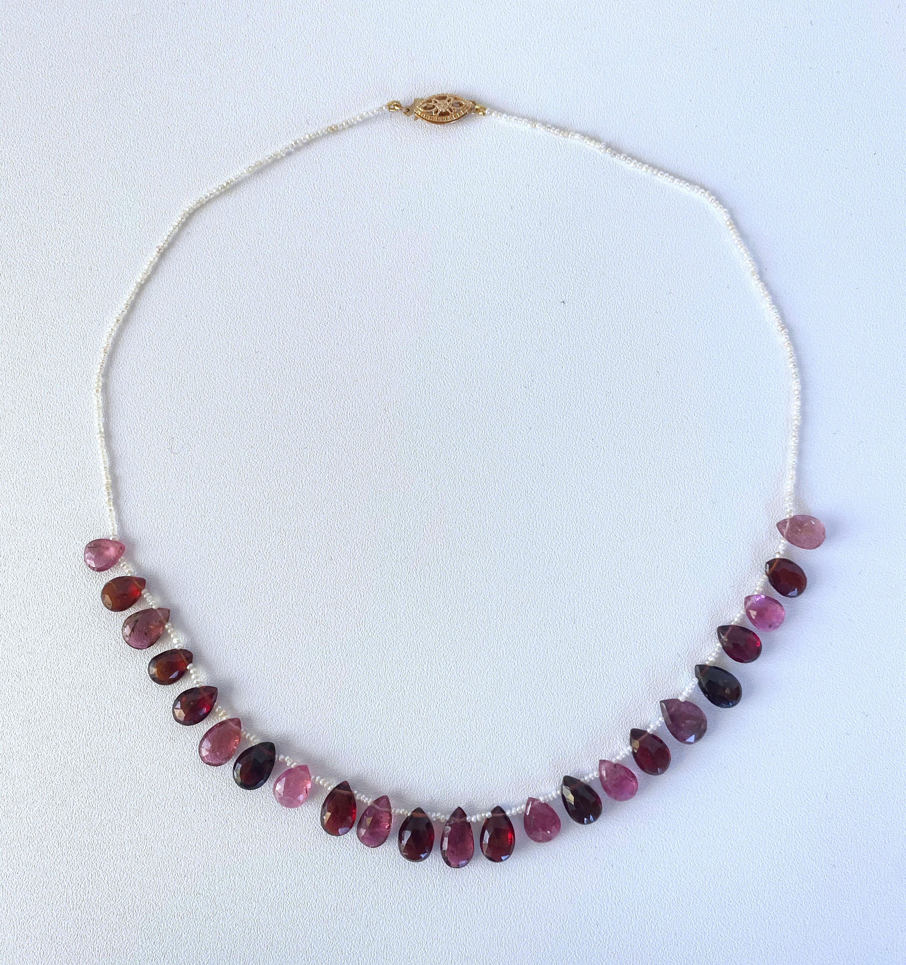 Artisan Marina J  Seed Pearl, Tourmaline, Garnet and 14k Yellow Gold Necklace