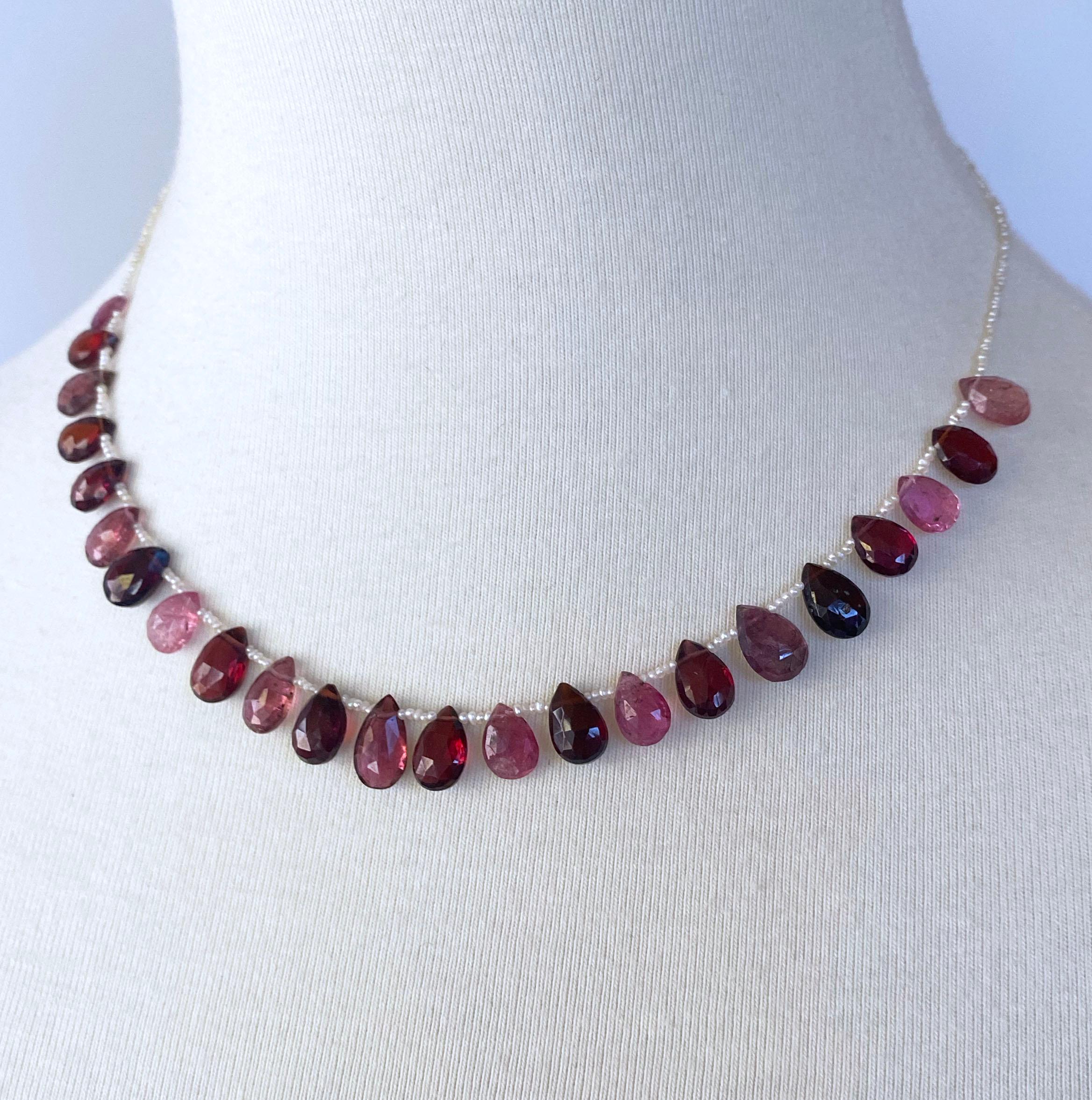 Marina J  Seed Pearl, Tourmaline, Garnet and 14k Yellow Gold Necklace In New Condition In Los Angeles, CA