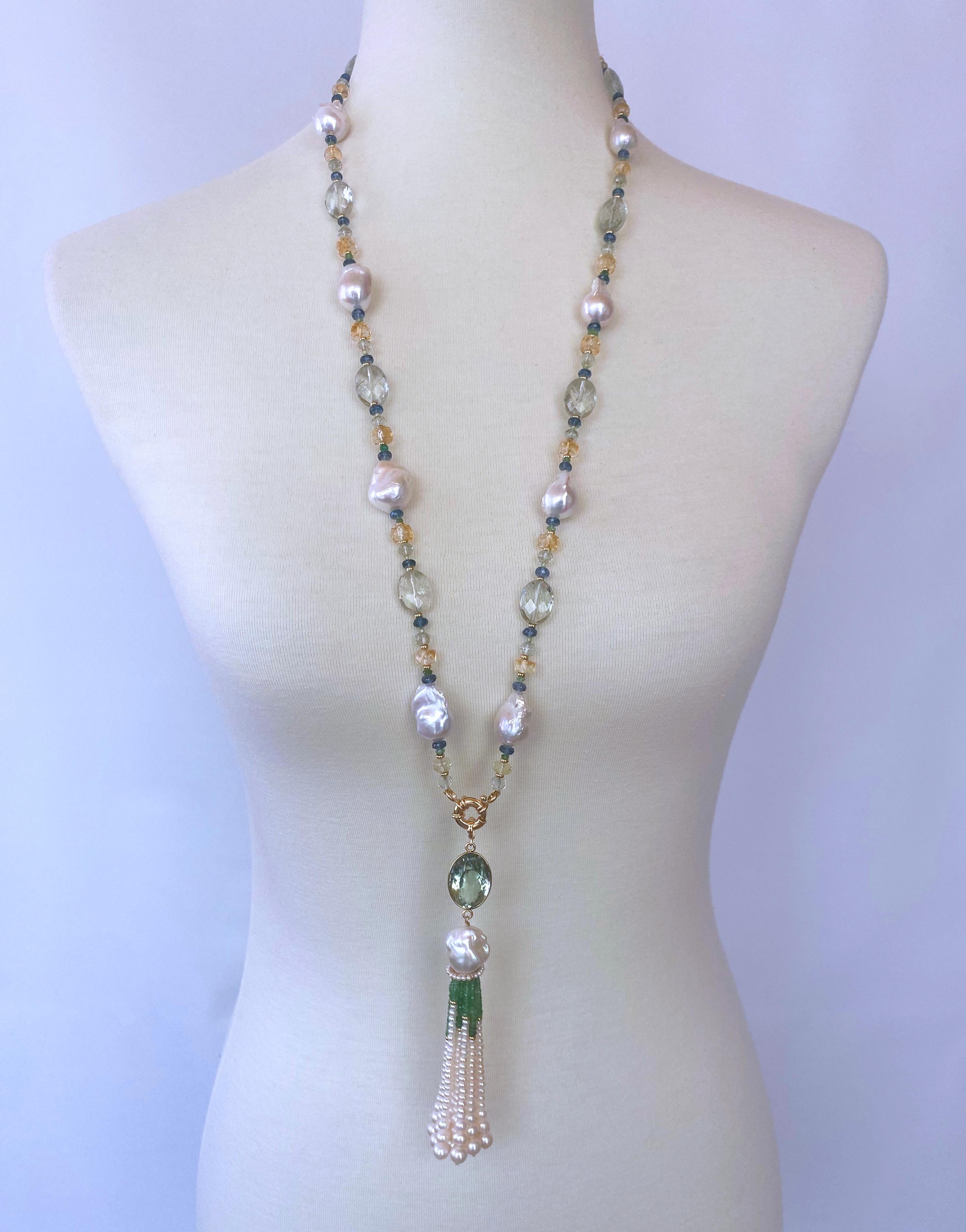 Marina J. Semi Precious Gem Sautoir with Green Amethyst Tassel & 14k Yellow Gold In condizioni Nuovo in vendita a Los Angeles, CA