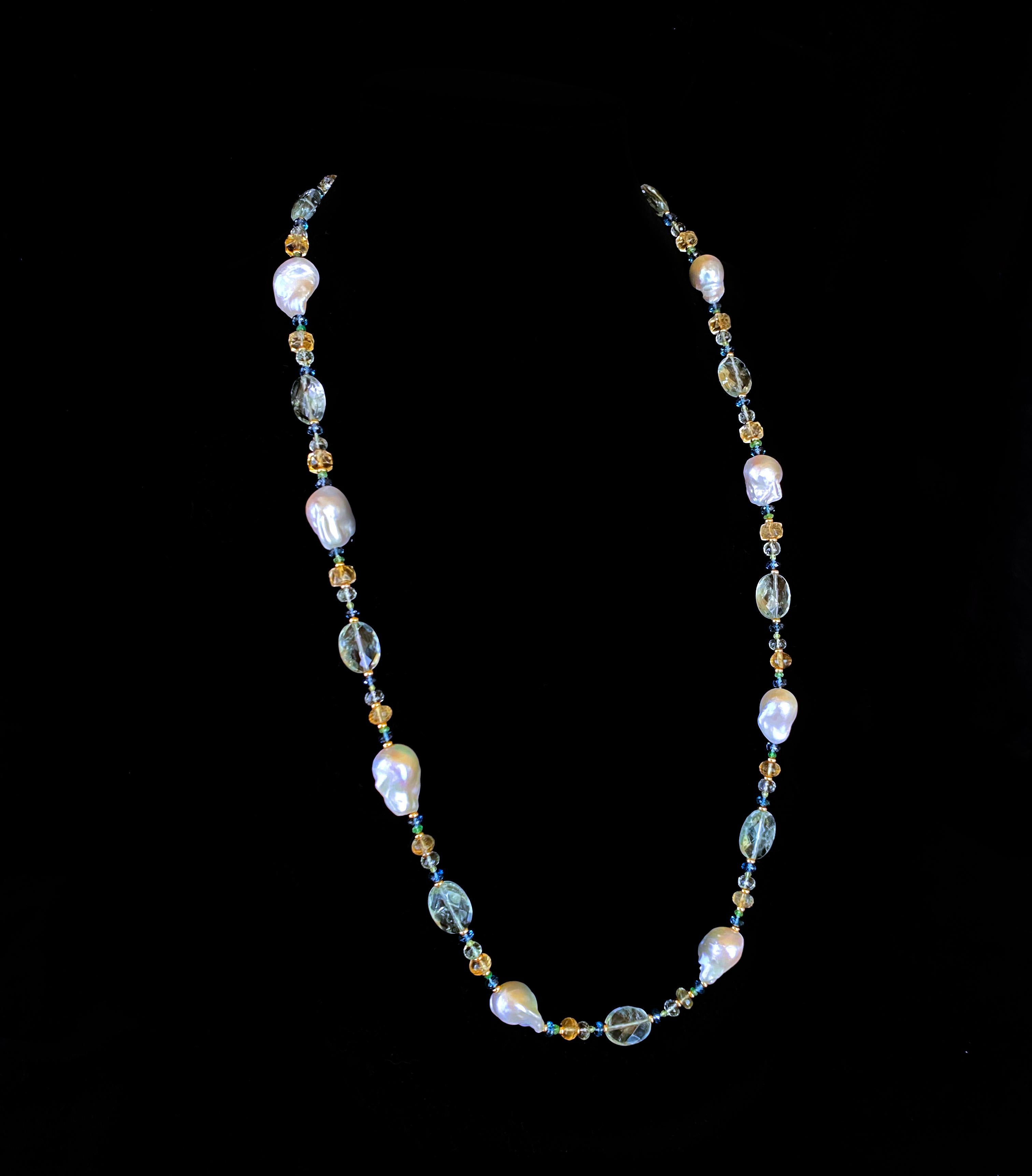 Marina J. Semi Precious Gem Sautoir with Green Amethyst Tassel & 14k Yellow Gold in vendita 1