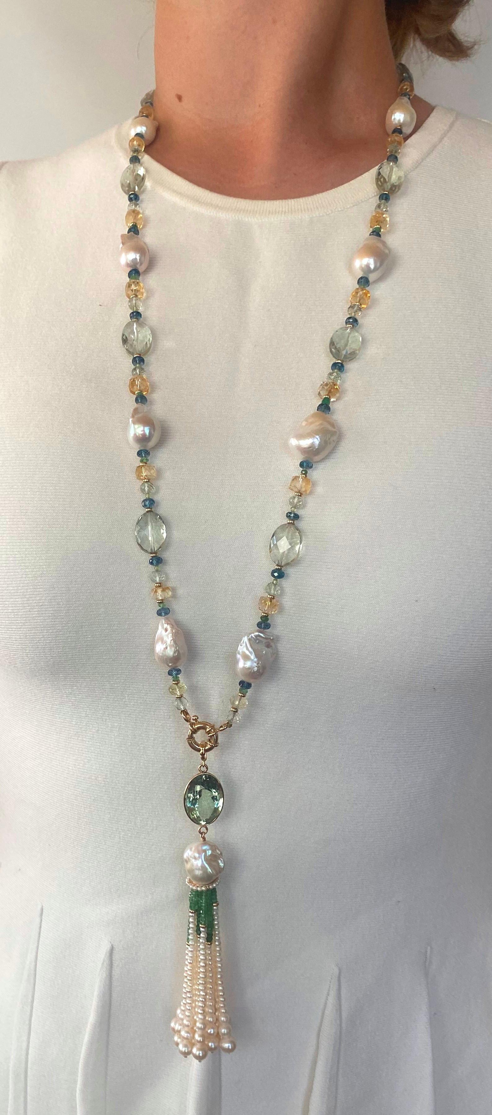 Marina J. Semi Precious Gem Sautoir with Green Amethyst Tassel & 14k Yellow Gold in vendita 2