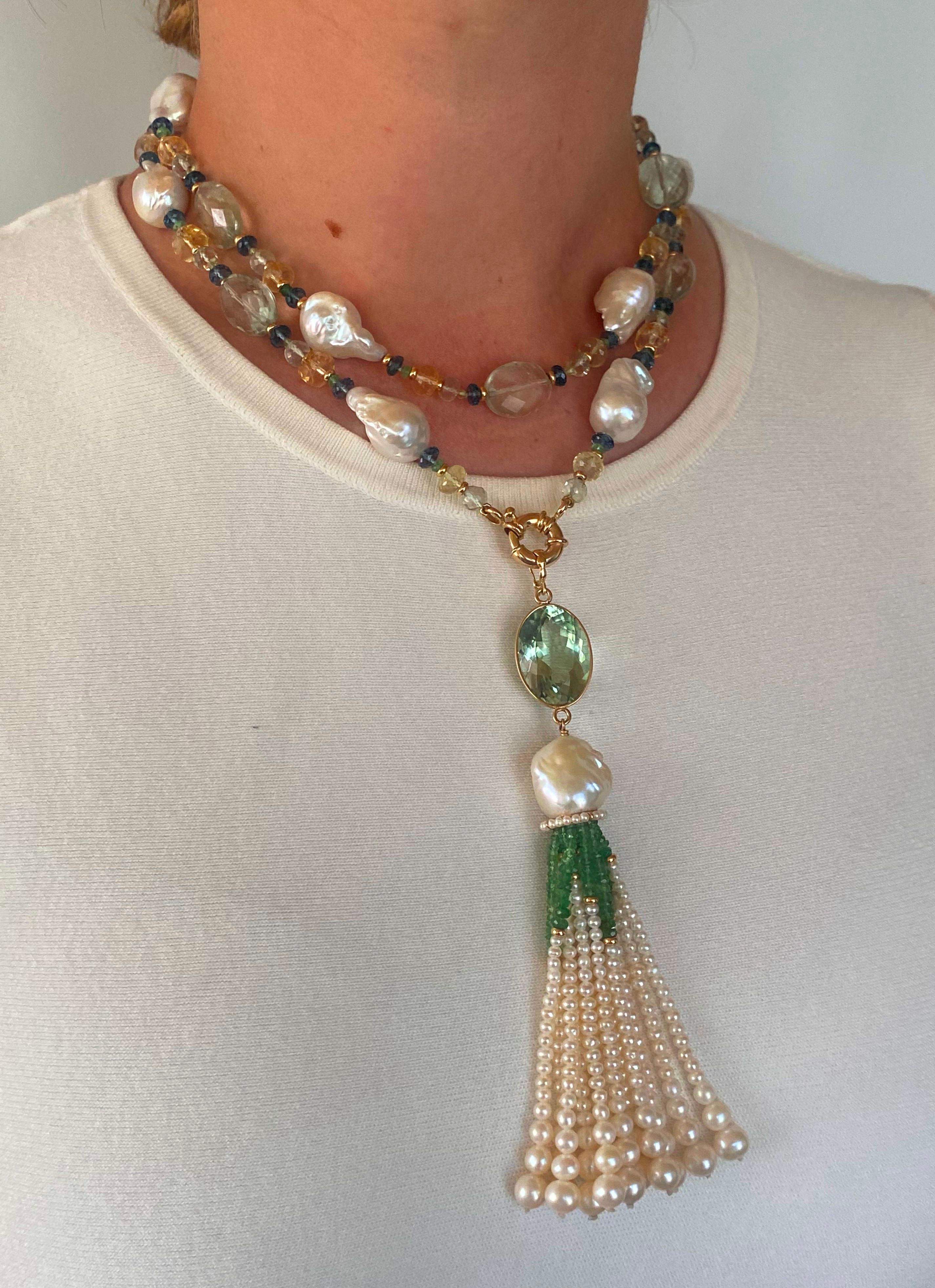 Marina J. Semi Precious Gem Sautoir with Green Amethyst Tassel & 14k Yellow Gold in vendita 3