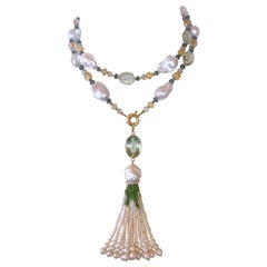 Marina J. Semi Precious Gem Sautoir with Green Amethyst Tassel & 14k Yellow Gold