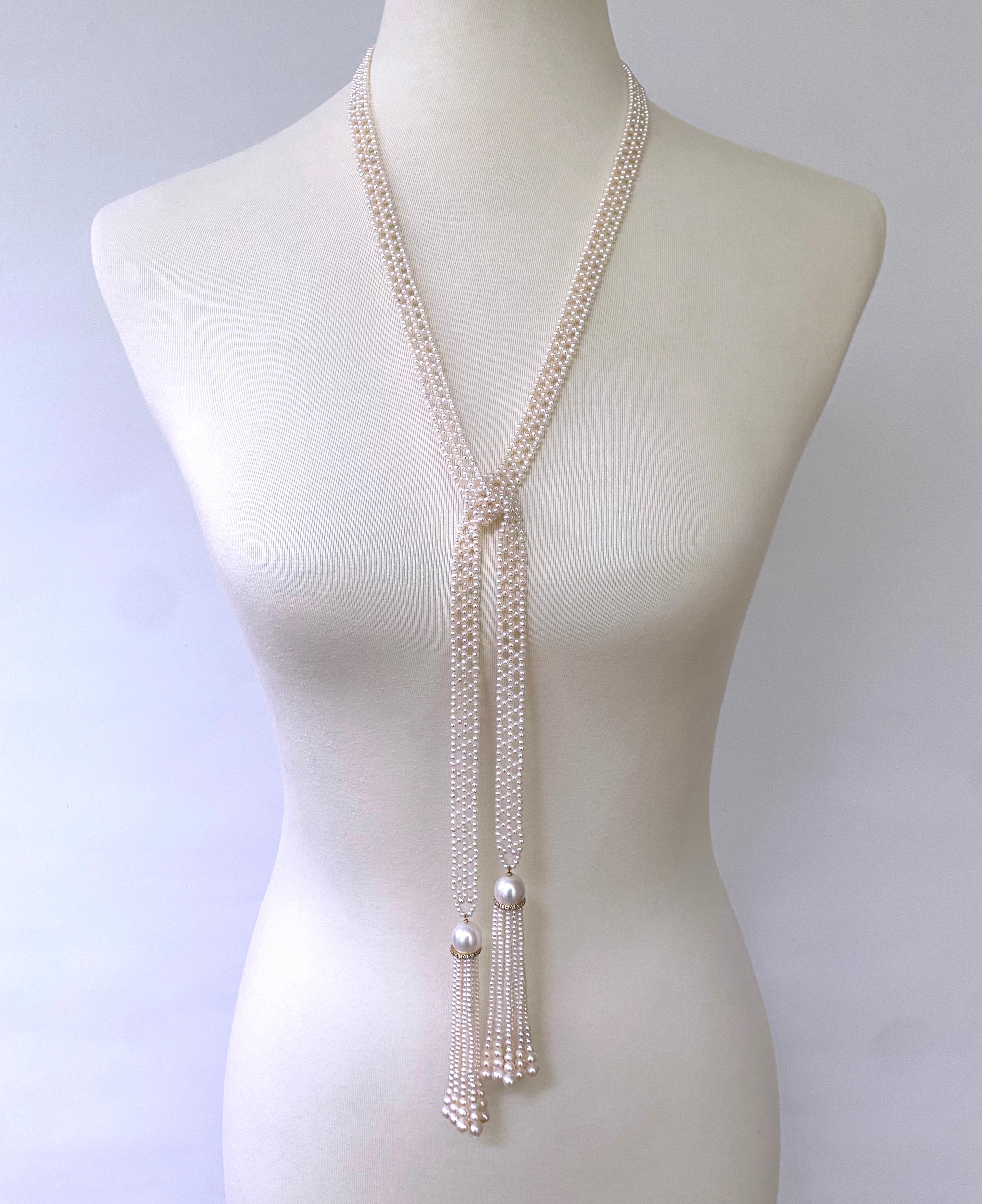 Marina J. Sizeless Woven Pearl Sautoir with Diamonds & Solid 14k Yellow Gold For Sale 4