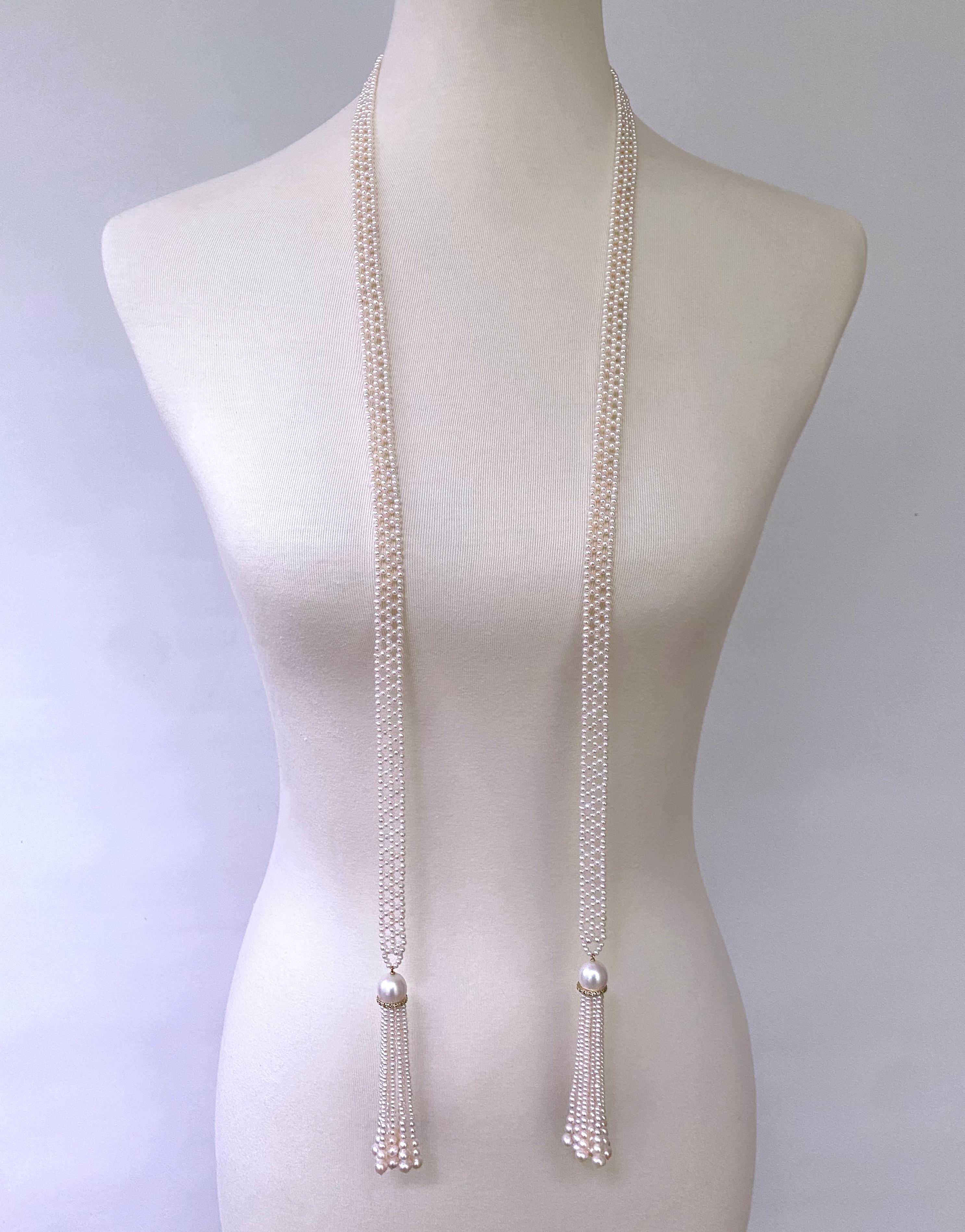 Marina J. Sizeless Woven Pearl Sautoir with Diamonds & Solid 14k Yellow Gold For Sale 5