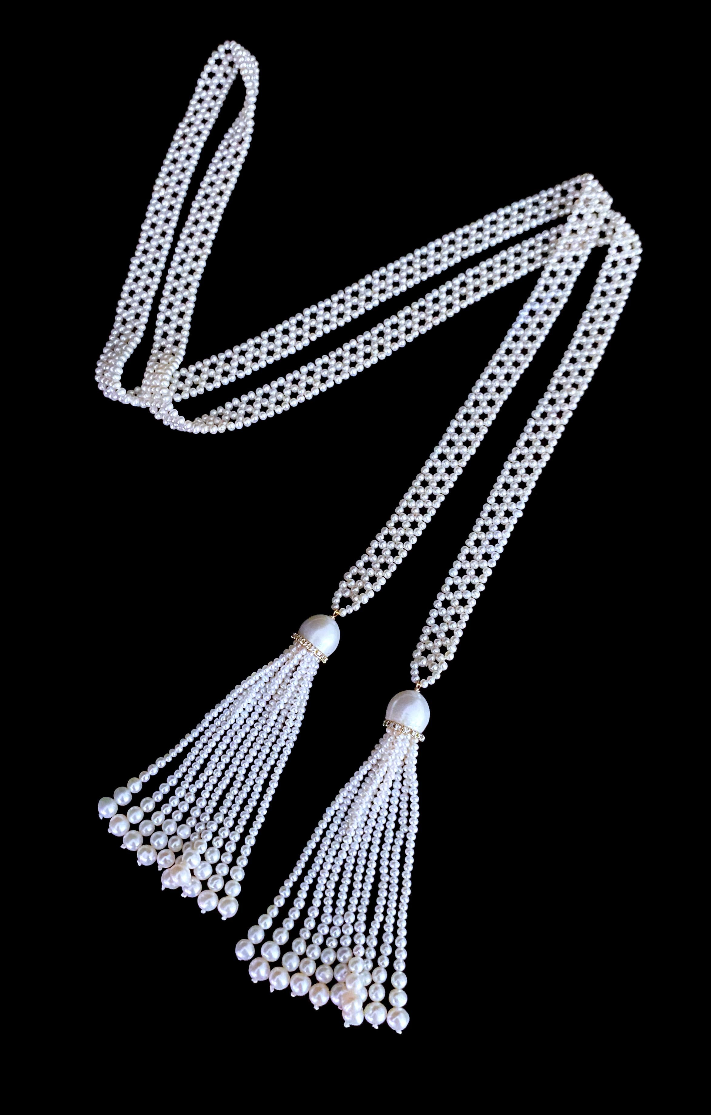 Marina J. Sautoir en perles tissées sans taille avec diamants et or jaune massif 14k Neuf - En vente à Los Angeles, CA