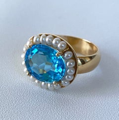 Marina J. Himmelblauer Topas-Ring mit Saatperlen und 14 Karat Goldband