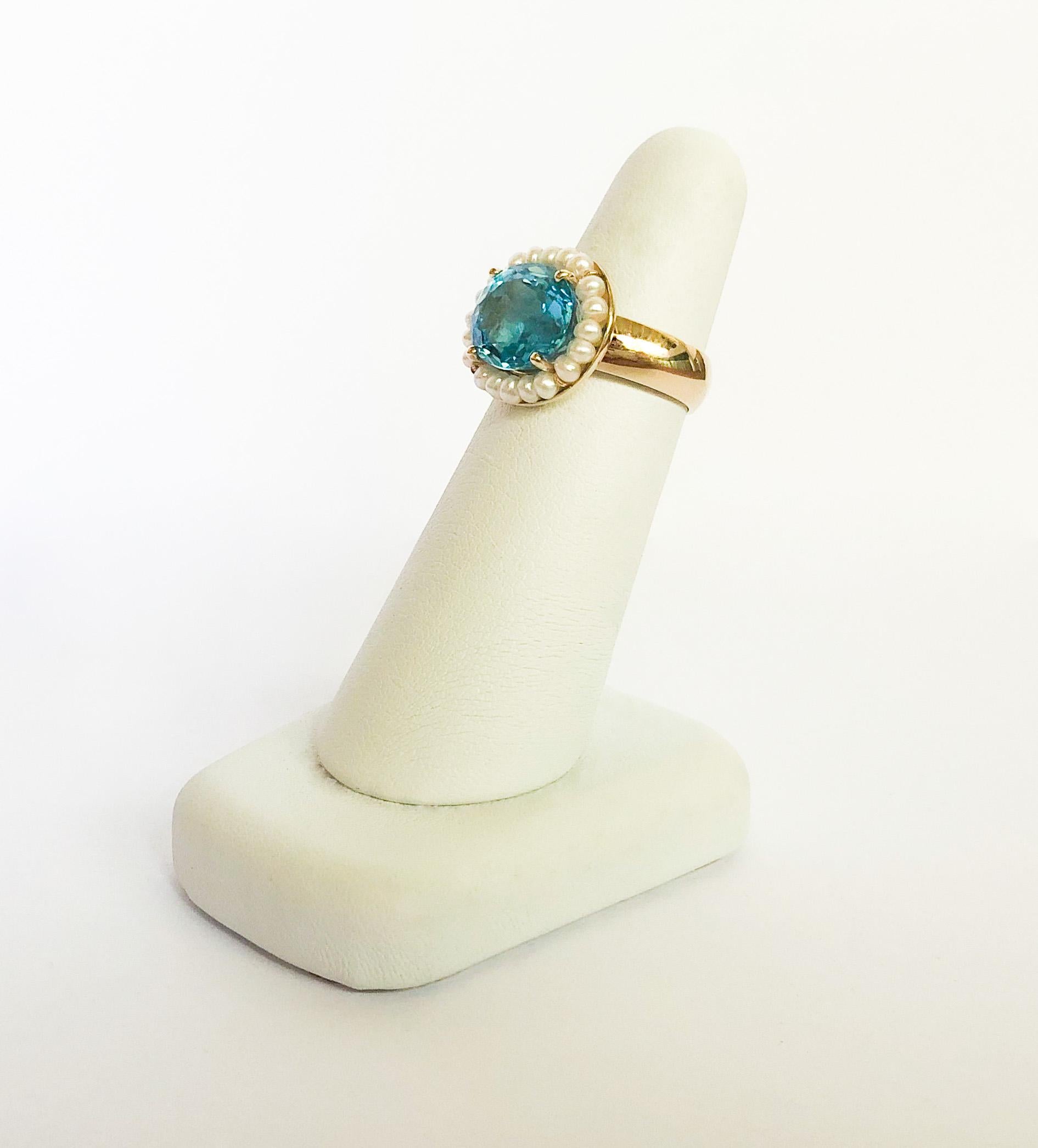 Marina J. Sky Blue Topaz Ring with Seed Pearls and 14 Karat Gold Band 1