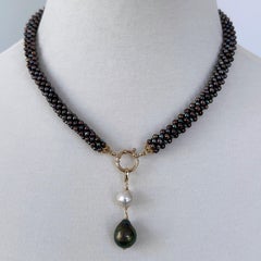 Marina J. Solid 14k, Black Pearl Rope Necklace with Removable Baroque Pearl Drop