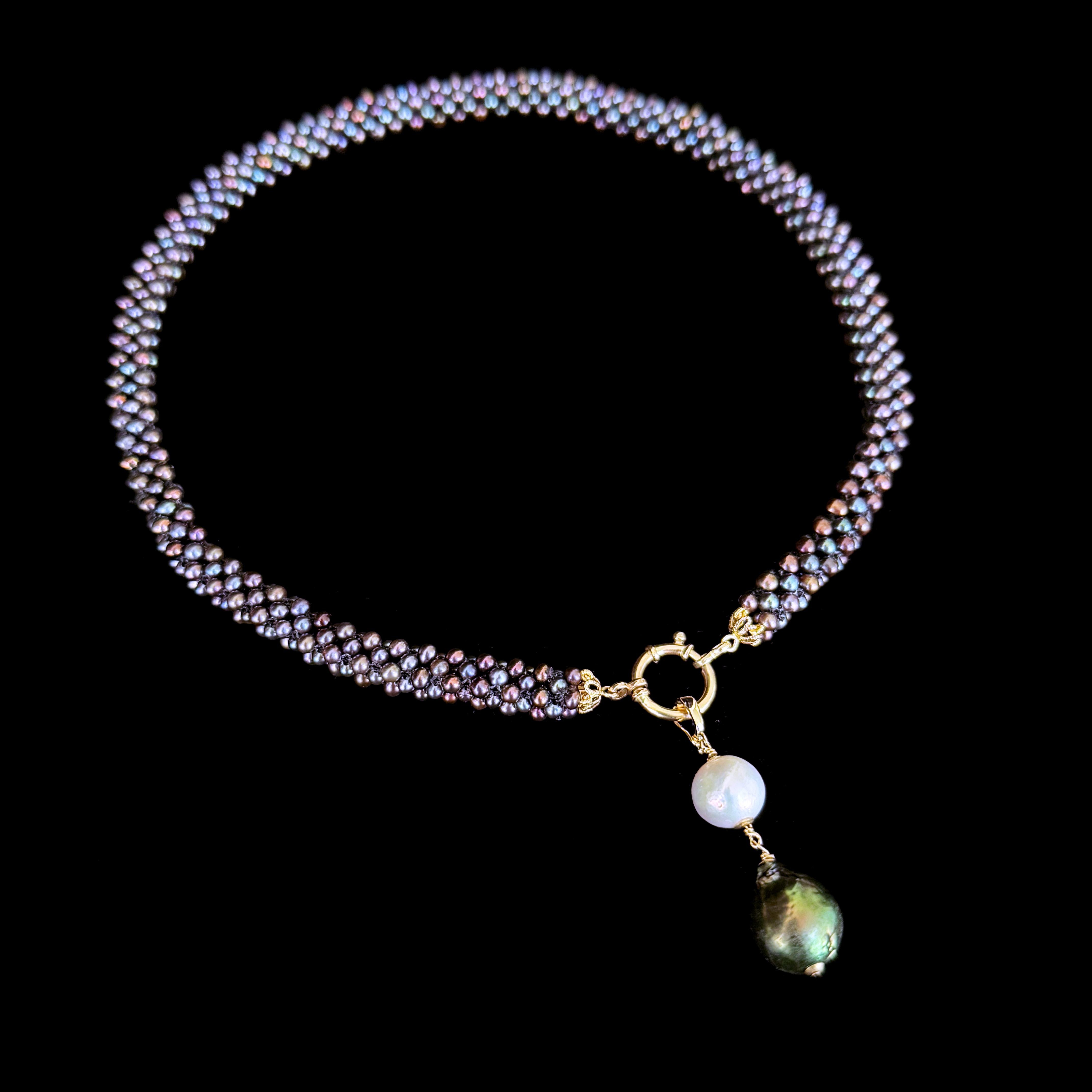 Marina J. Collana in corda di perle nere solide 14k con goccia di perle barocche rimovibile in vendita 1