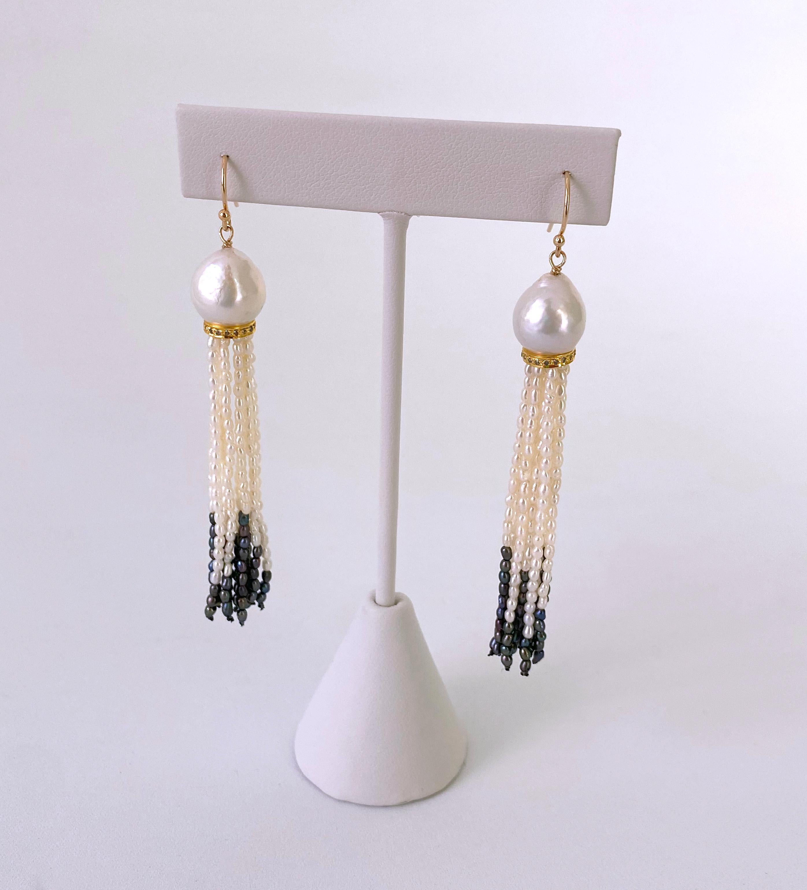 Artisan Marina J. Solid 14k & Pearl Earrings with Ombre Tassels For Sale
