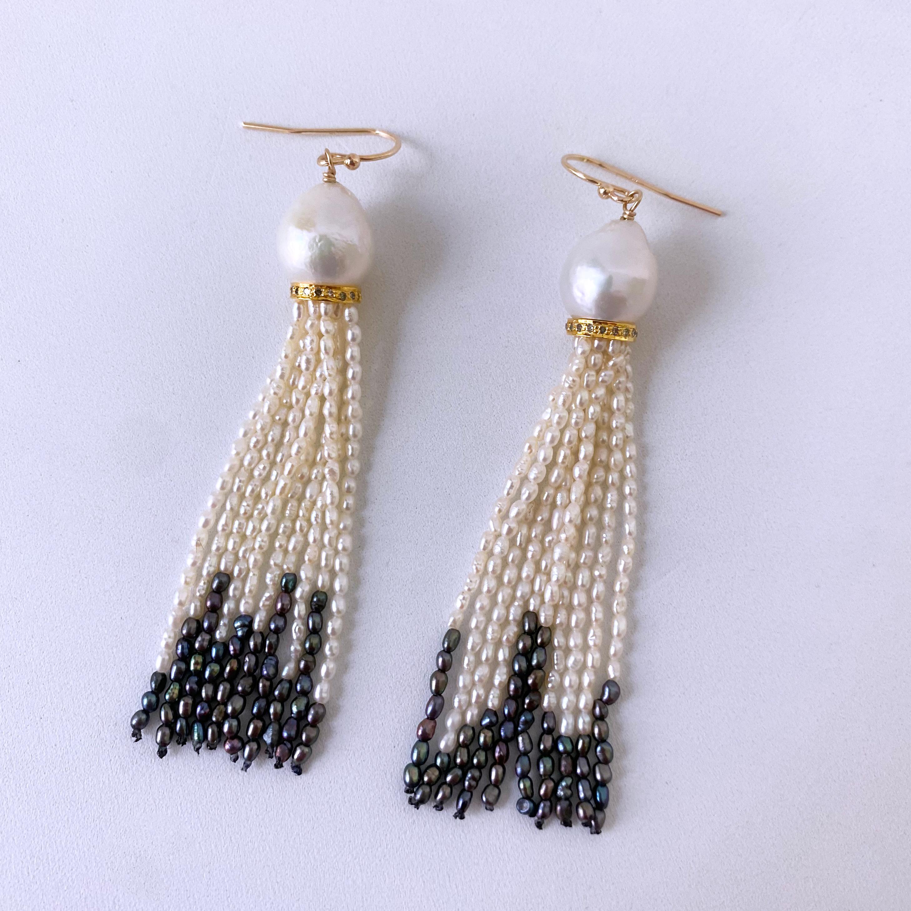 Bead Marina J. Solid 14k & Pearl Earrings with Ombre Tassels For Sale