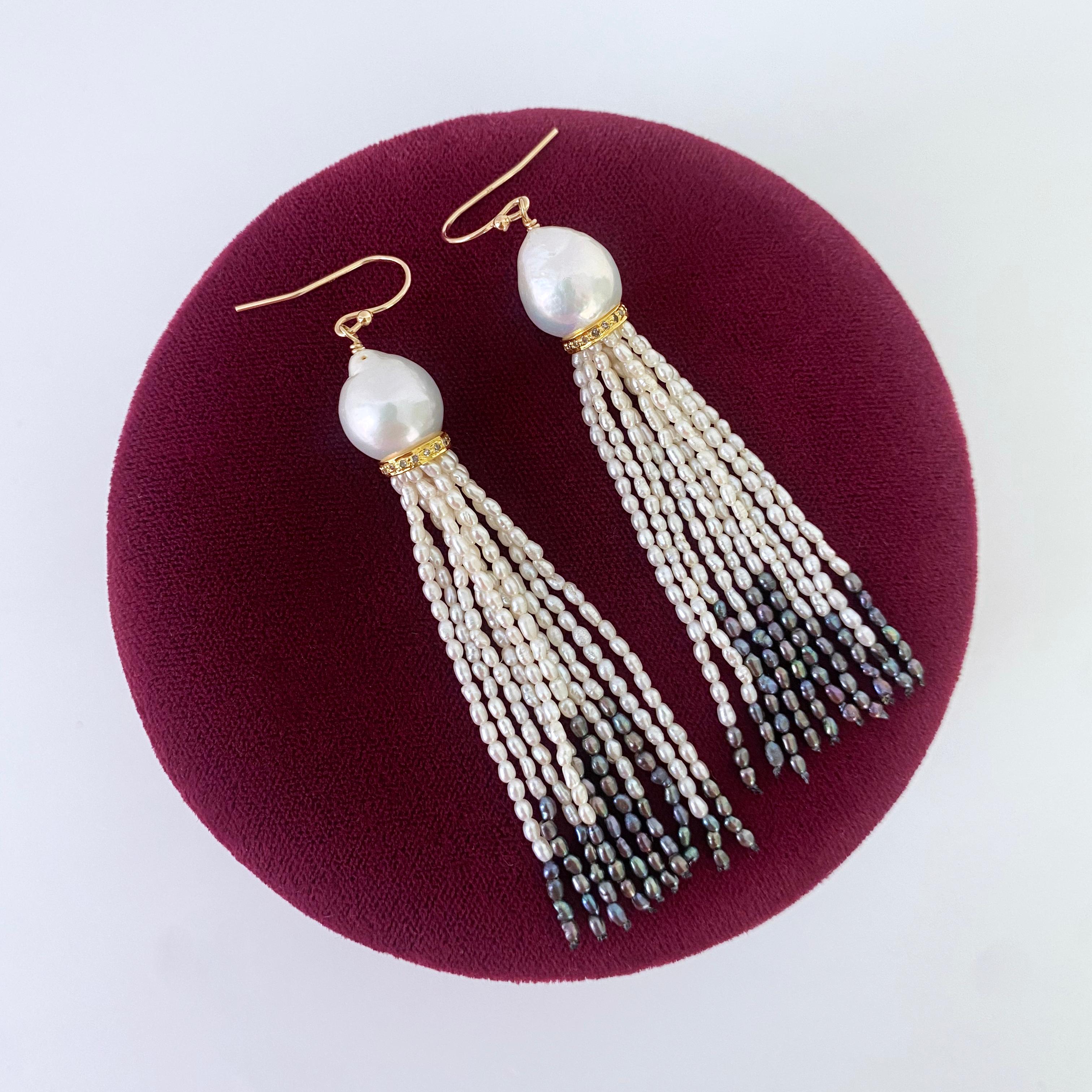Marina J. Solid 14k & Pearl Earrings with Ombre Tassels In New Condition For Sale In Los Angeles, CA