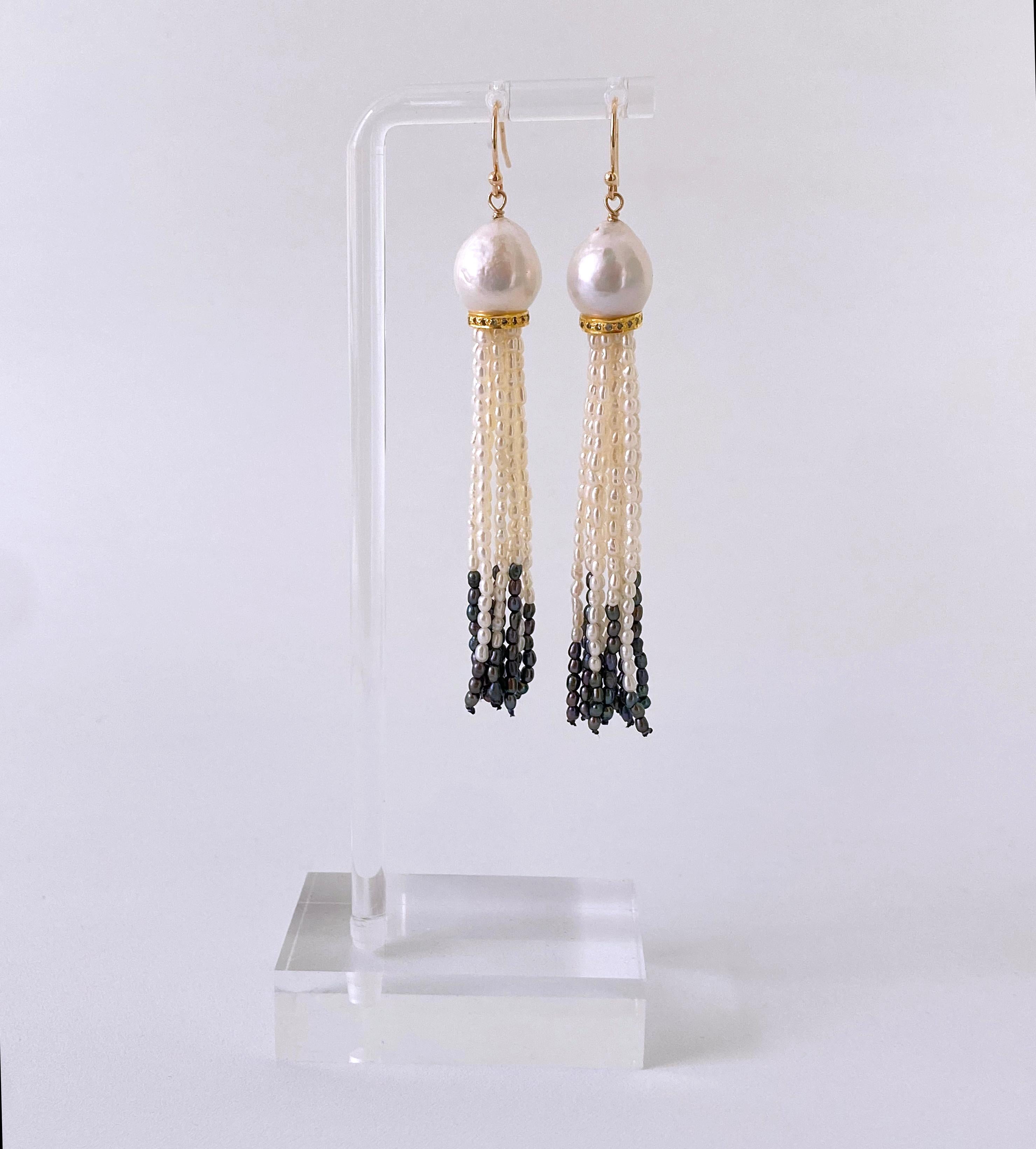 Women's Marina J. Solid 14k & Pearl Earrings with Ombre Tassels For Sale