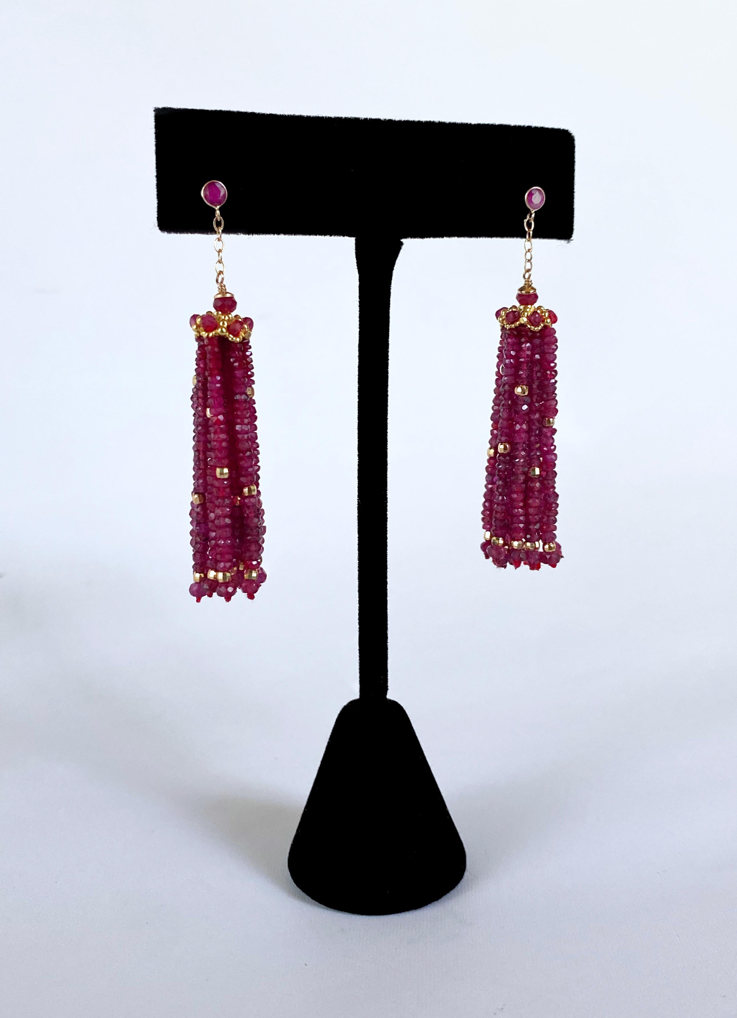 Women's Marina J. Solid 14k Yellow Gold and Faceted Ruby Earrings For Sale