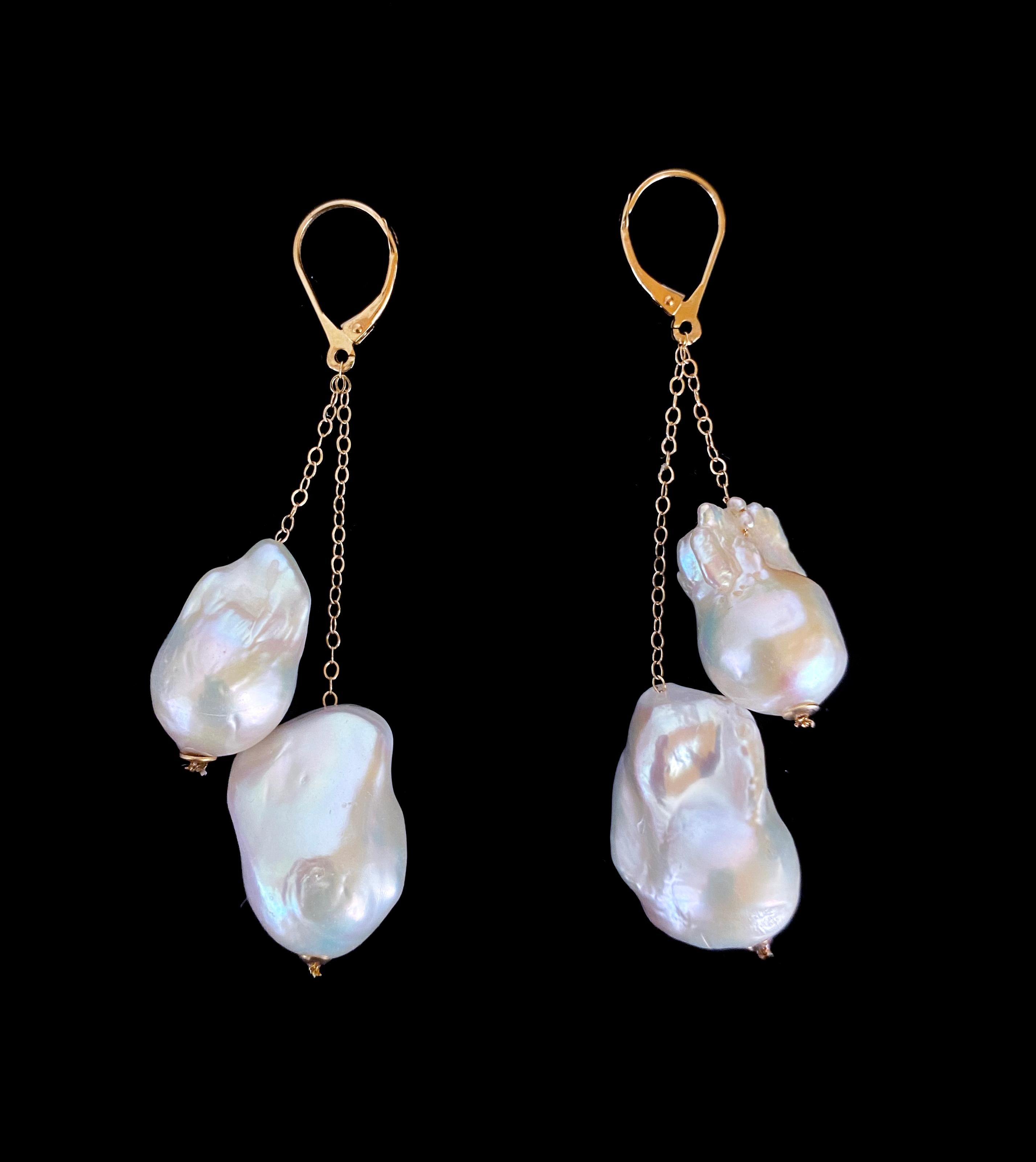 Marina J. Solid 14k Yellow Gold Dangle Baroque Pearl Earrings w Lever Back Hooks For Sale 1