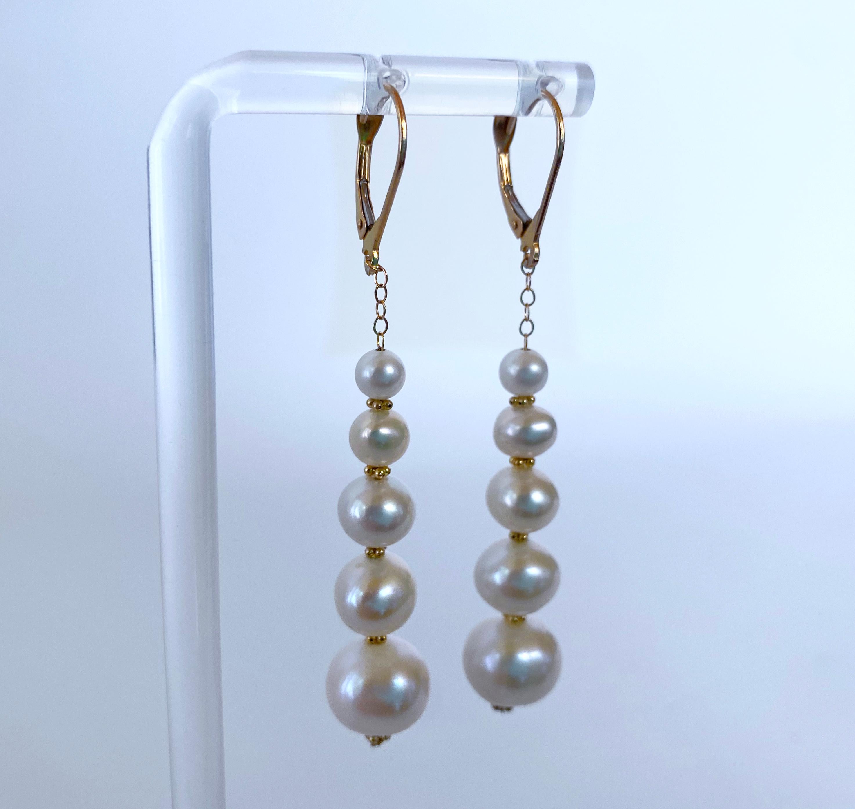 Marina J. Solid 14k Yellow Gold Graduated Pearl Dangle Earrings In New Condition For Sale In Los Angeles, CA