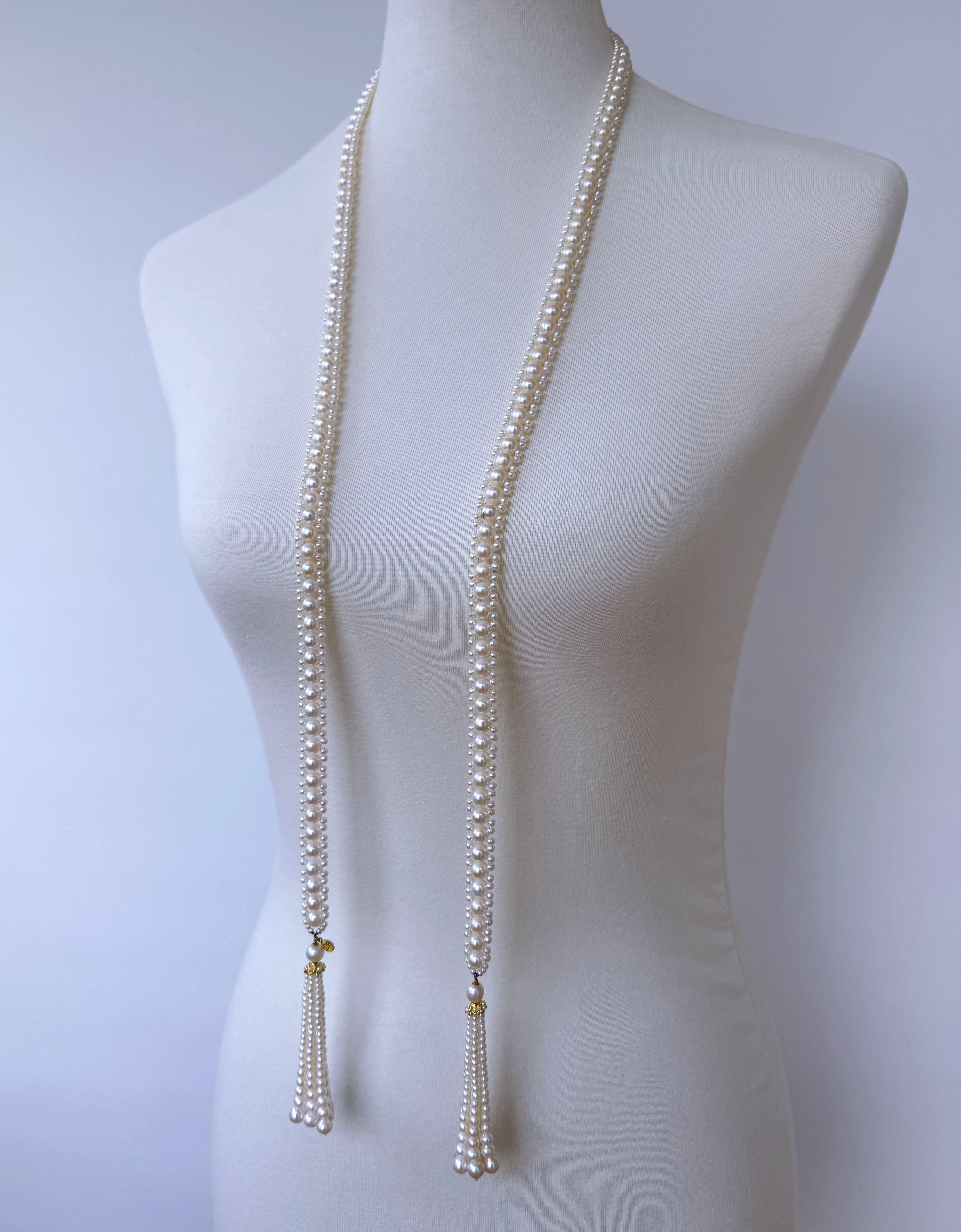 Women's Marina J. Solid 14k Yellow Gold Pearl Sautoir with Graduated Tassels For Sale