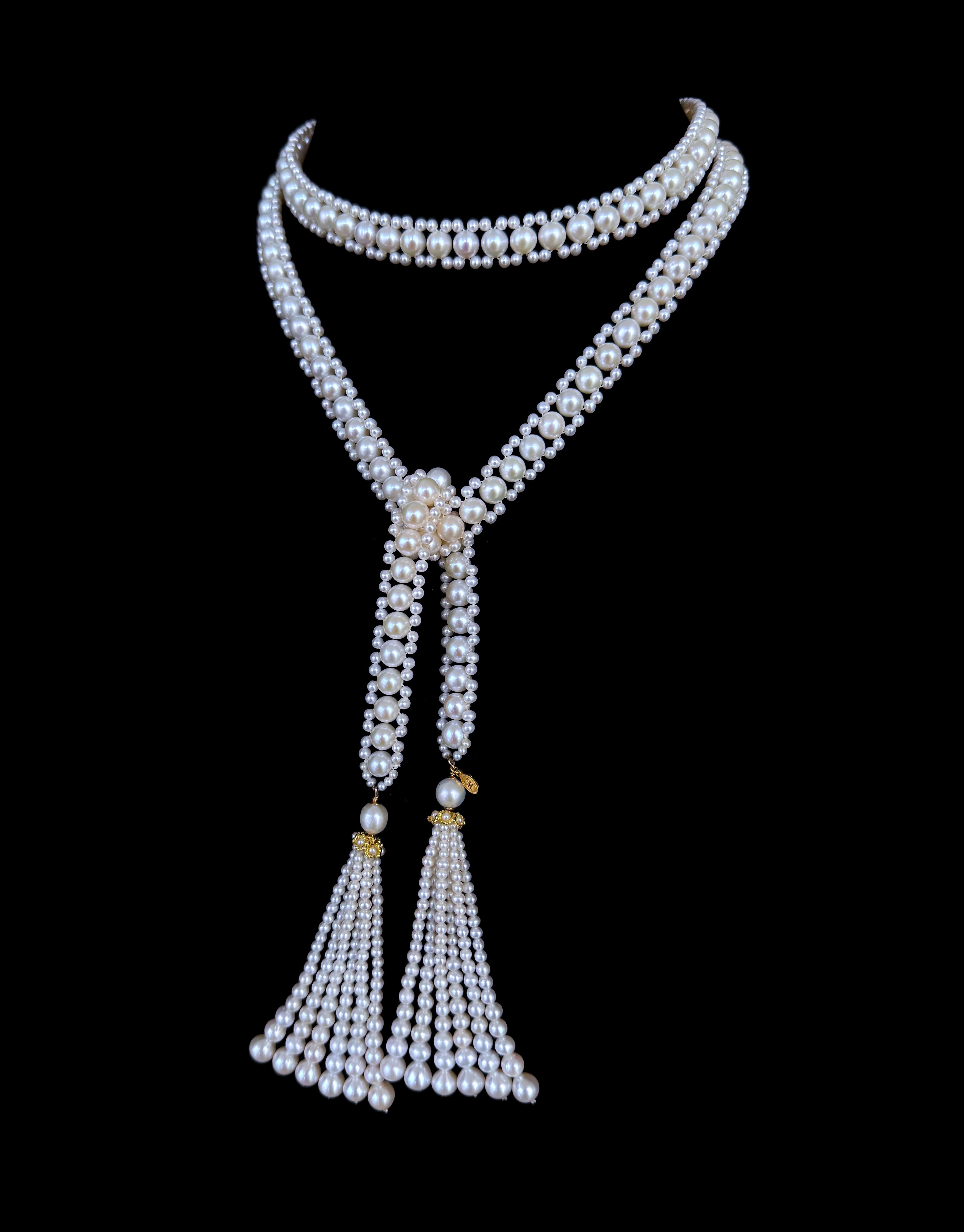Marina J. Solid 14k Yellow Gold Pearl Sautoir with Graduated Tassels For Sale 1