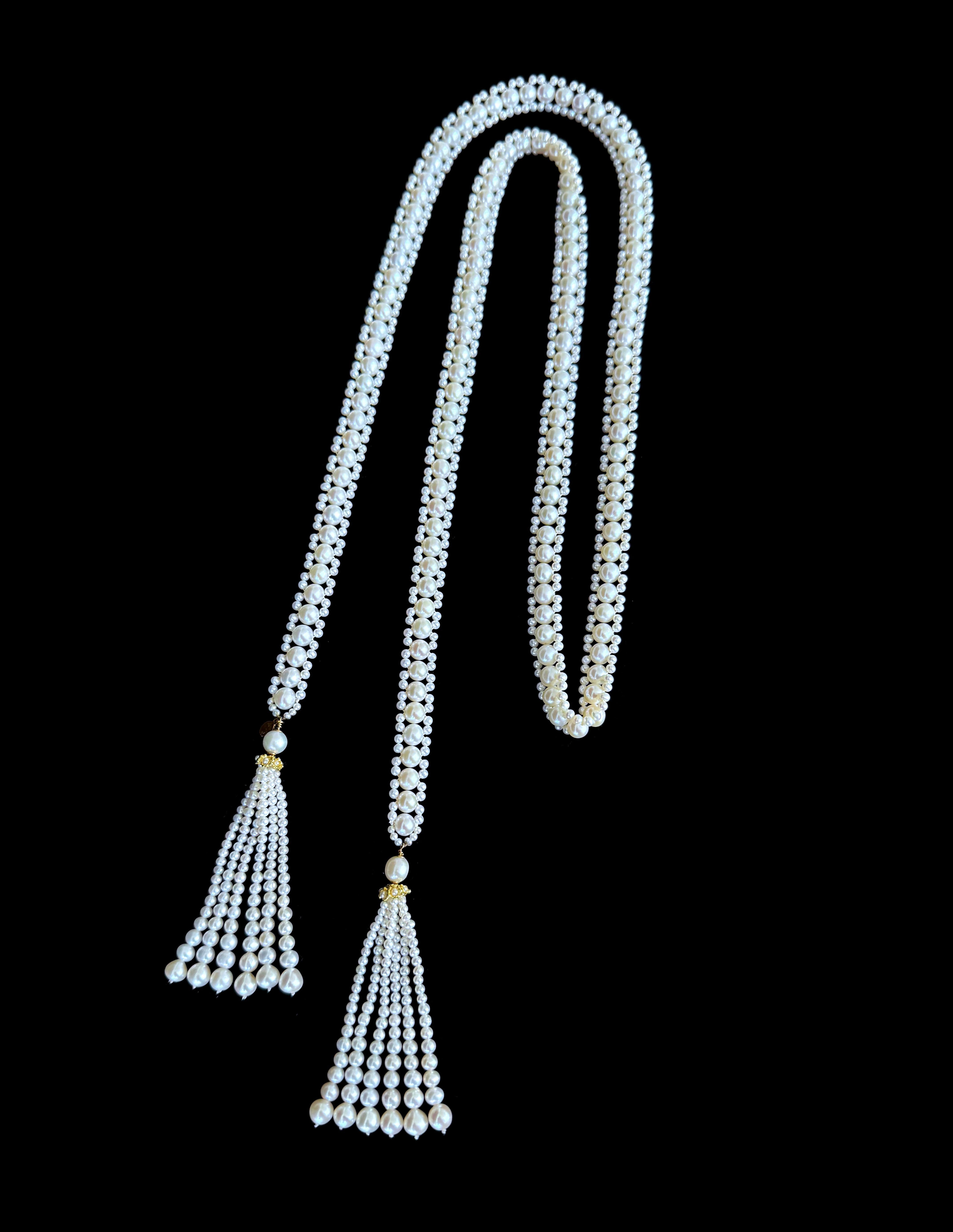 Marina J. Solid 14k Yellow Gold Pearl Sautoir with Graduated Tassels For Sale 2