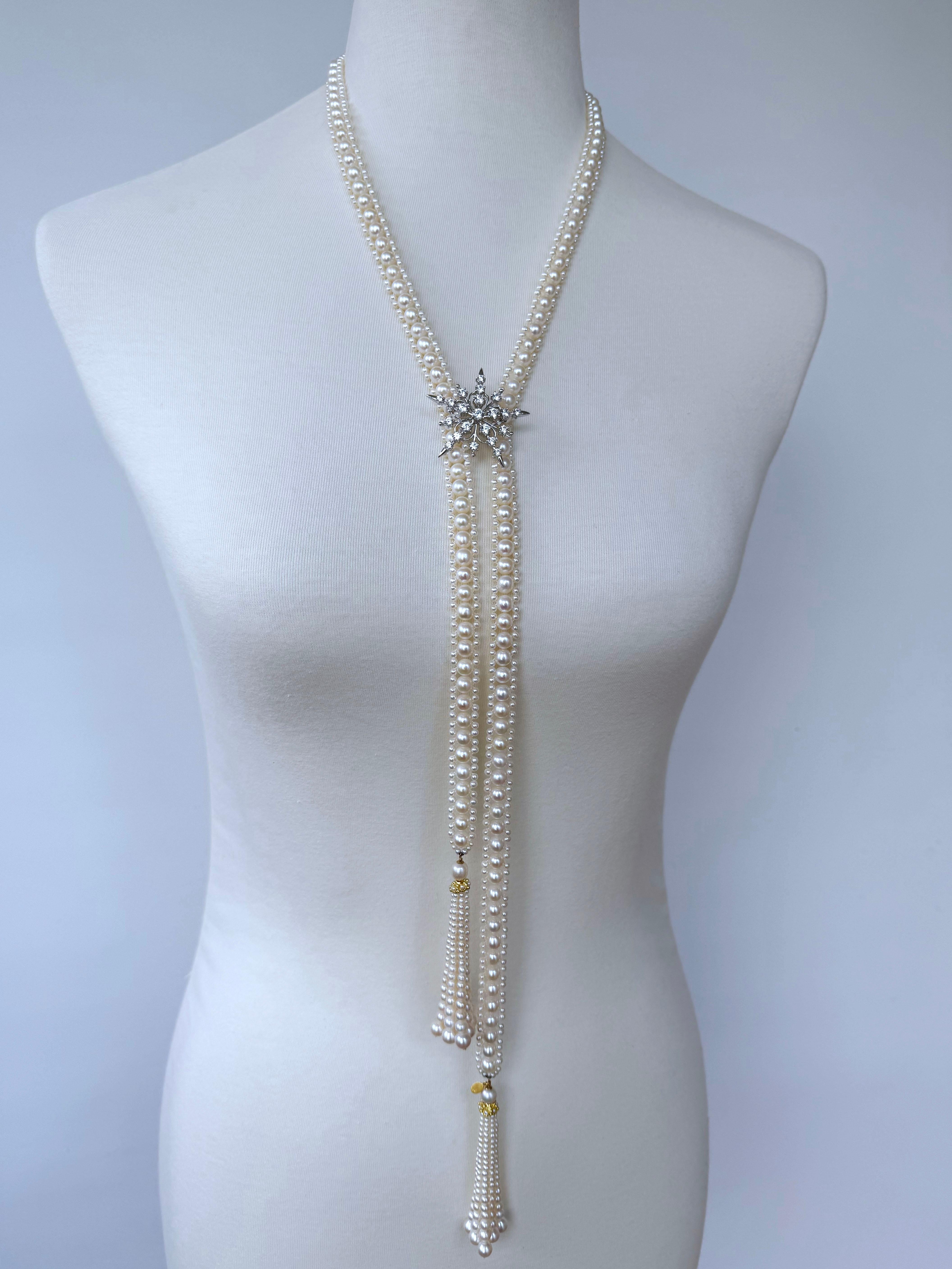 Marina J. Solid 14k Yellow Gold Pearl Sautoir with Graduated Tassels For Sale 3