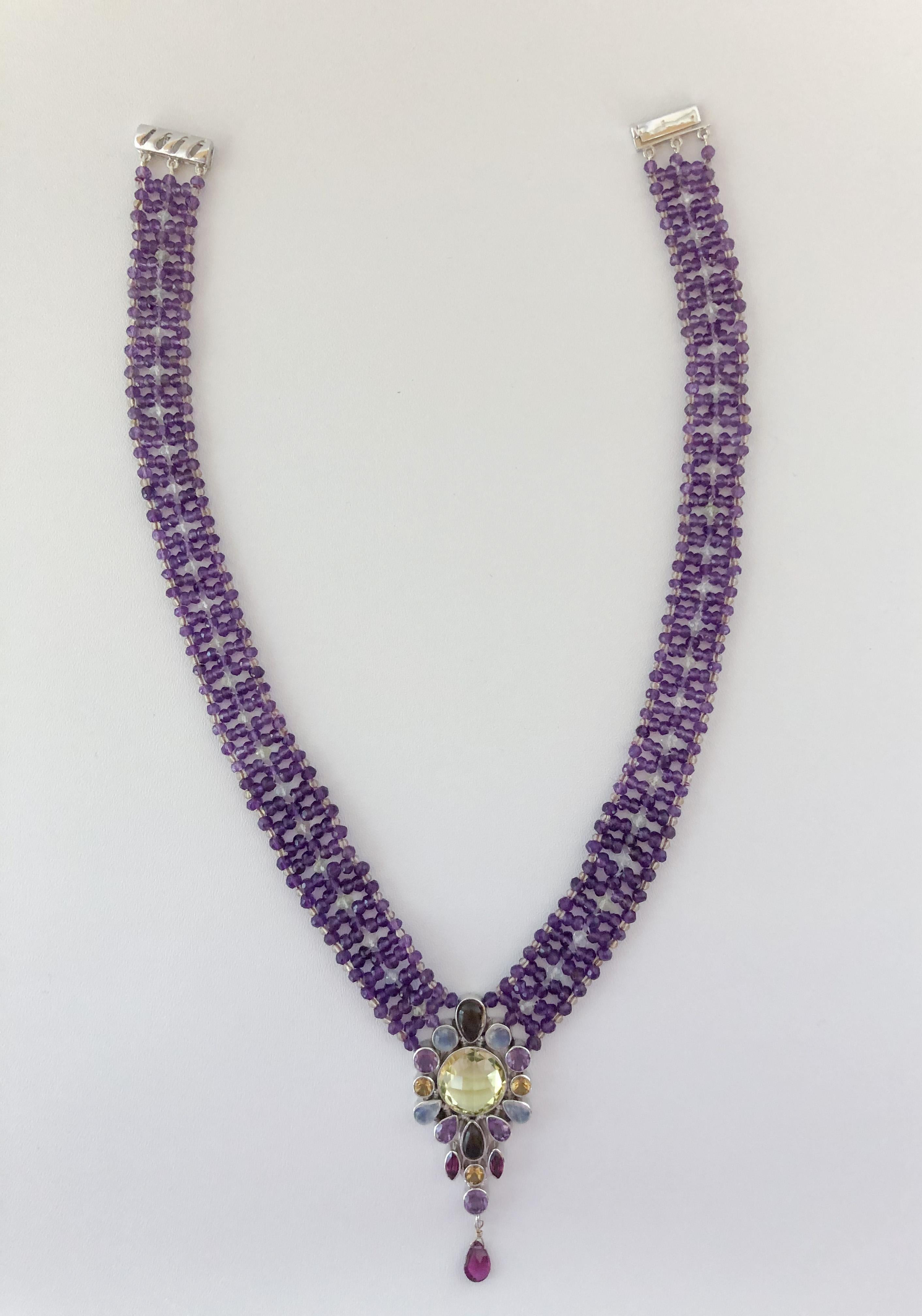 Brilliant Cut Marina J. Stunning Amethyst Woven Necklace with Garnet, Citrine, Topaz and Opal
