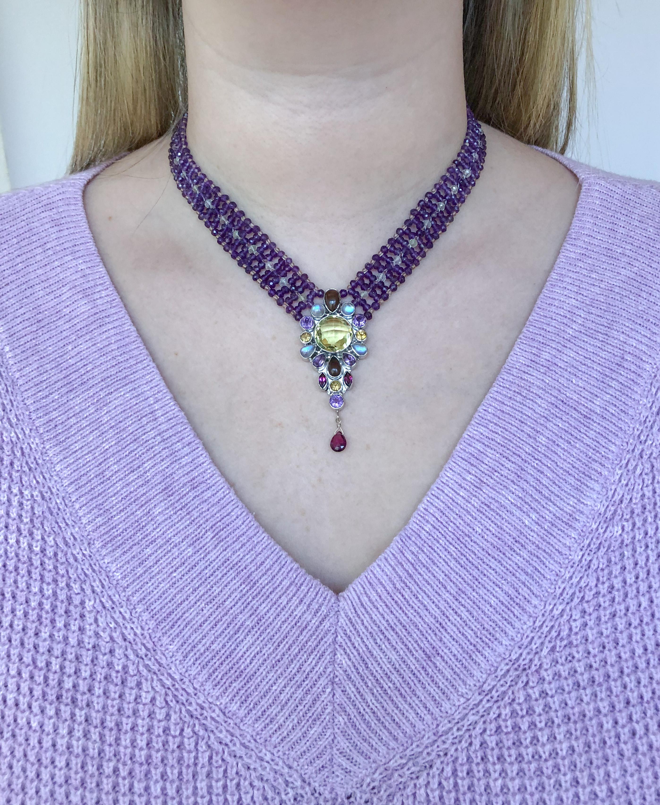 Marina J. Stunning Amethyst Woven Necklace with Garnet, Citrine, Topaz and Opal 1