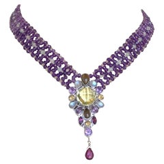 Marina J. Stunning Amethyst Woven Necklace with Garnet, Citrine, Topaz and Opal