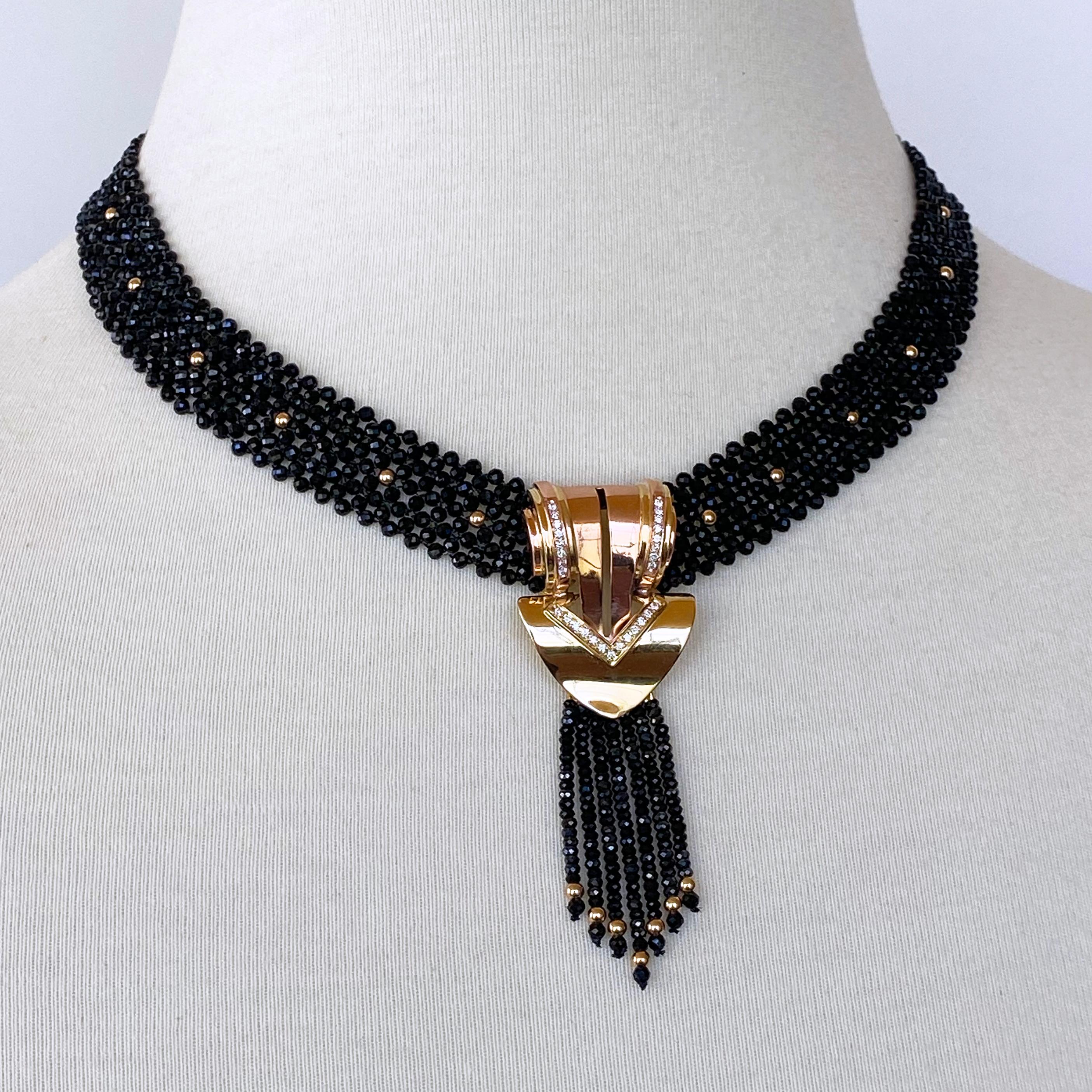 Artisan Marina J. Stunning Diamond, Black Onyx & Solid 14k Yellow Gold Necklace