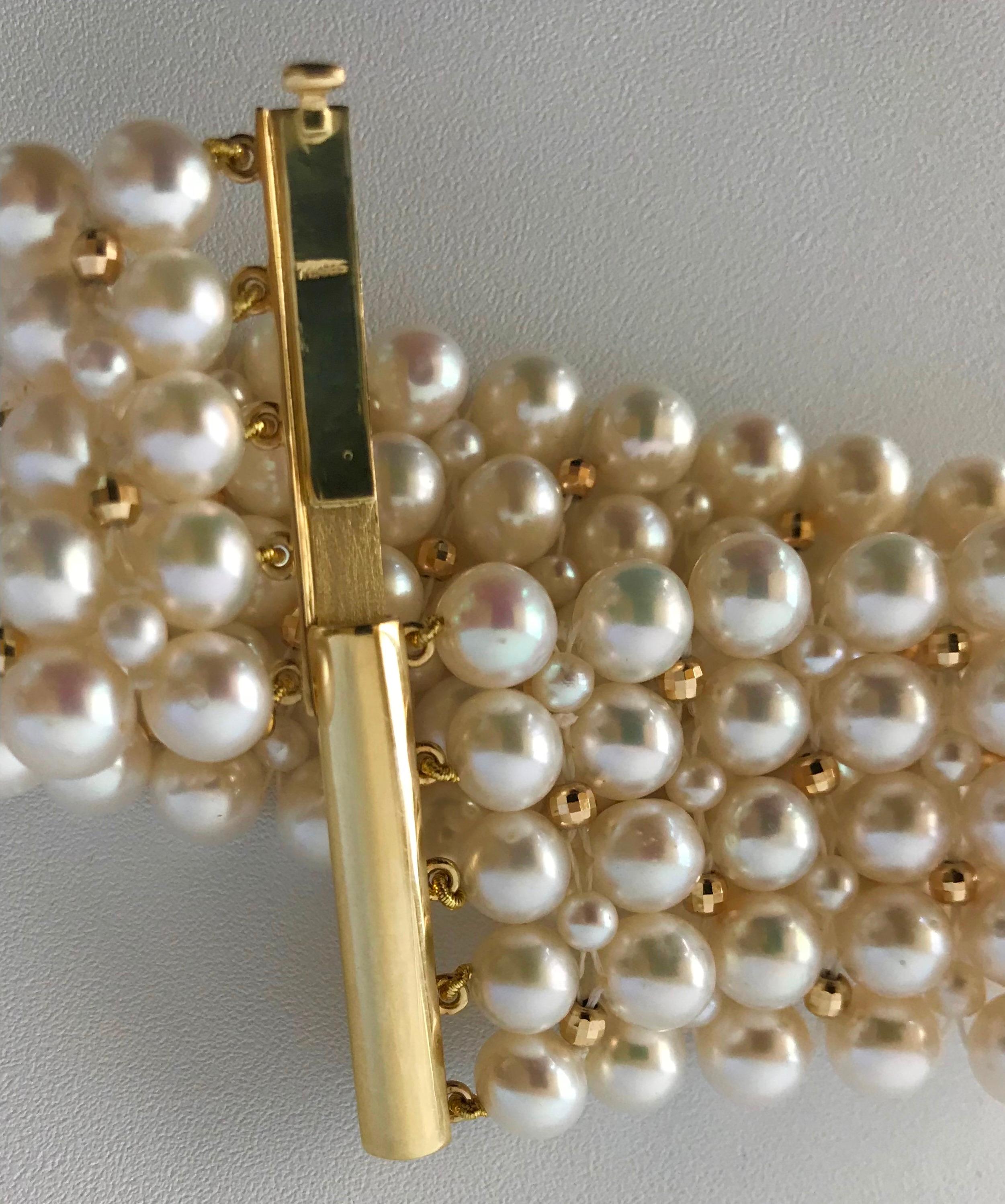 Marina J Stunning Woven Pearl Bracelet with 14 Karat Yellow Gold Beads and Clasp For Sale 4