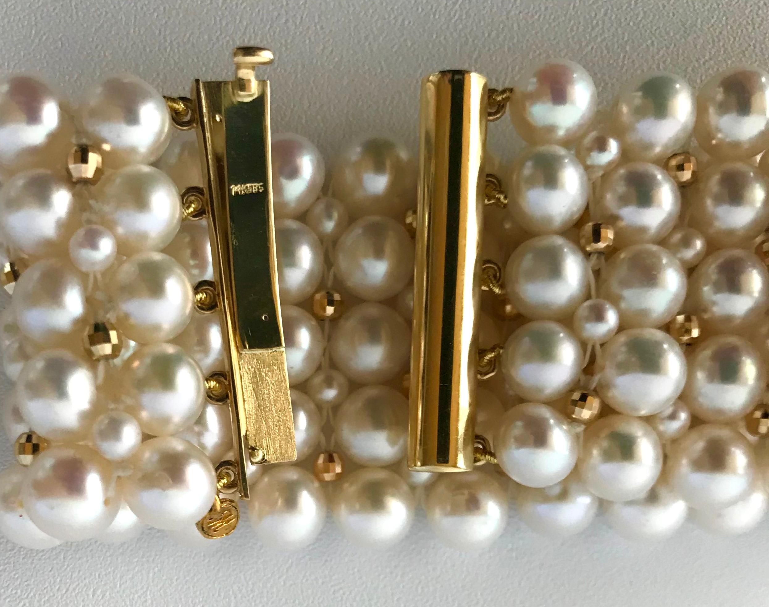 Marina J Stunning Woven Pearl Bracelet with 14 Karat Yellow Gold Beads and Clasp For Sale 5