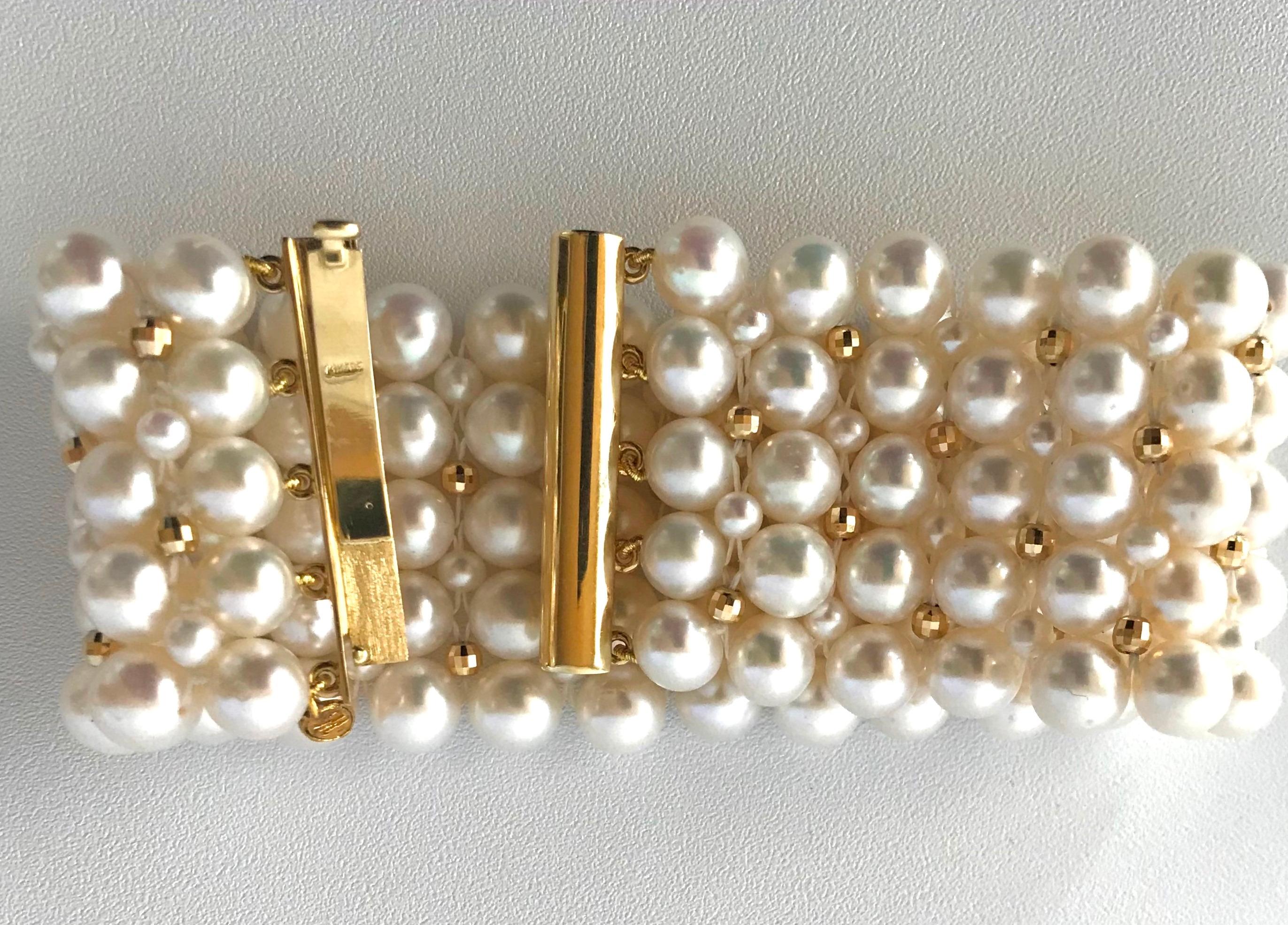 Marina J Stunning Woven Pearl Bracelet with 14 Karat Yellow Gold Beads and Clasp For Sale 6