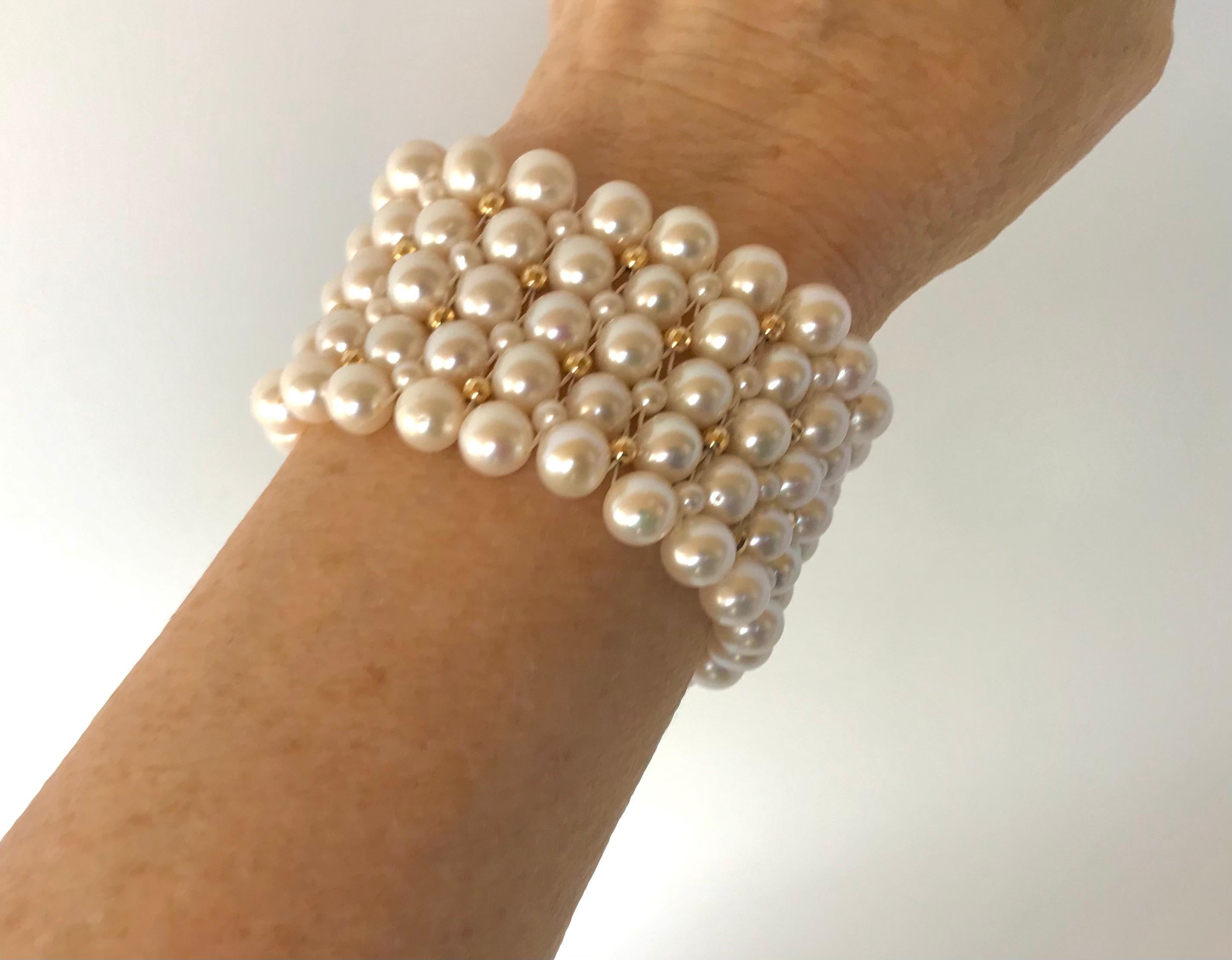 Marina J Stunning Woven Pearl Bracelet with 14 Karat Yellow Gold Beads and Clasp For Sale 1