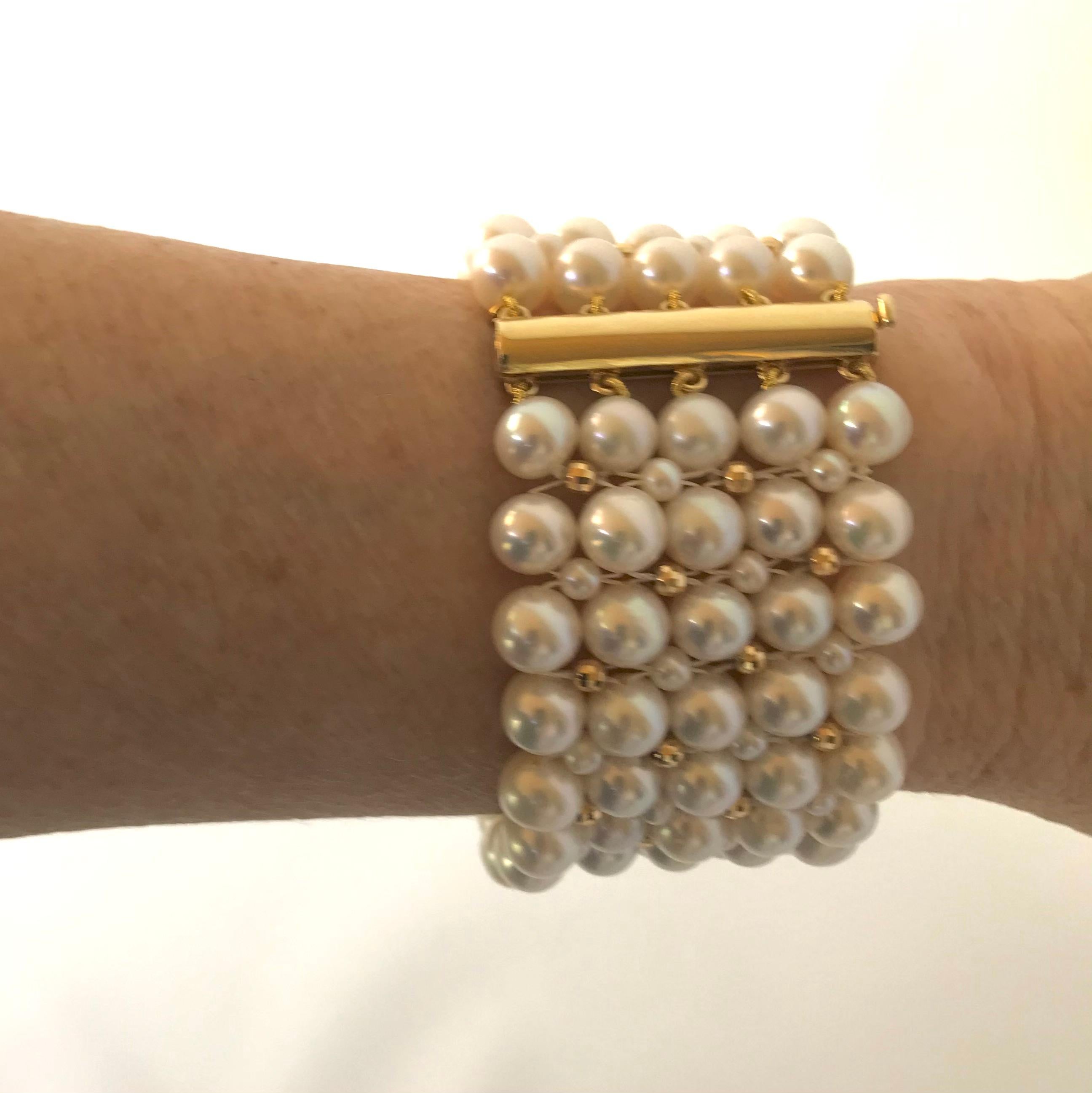 Marina J Stunning Woven Pearl Bracelet with 14 Karat Yellow Gold Beads and Clasp For Sale 2