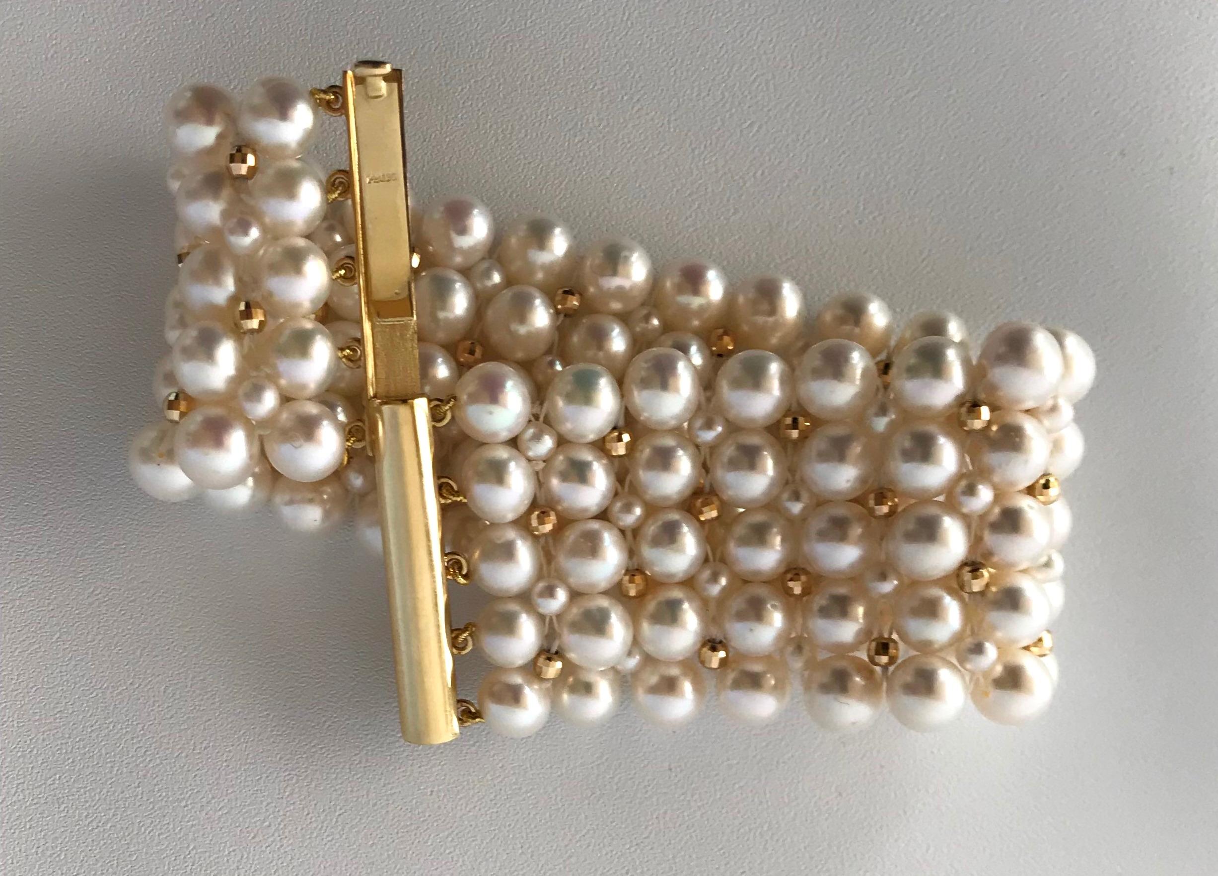 Marina J Stunning Woven Pearl Bracelet with 14 Karat Yellow Gold Beads and Clasp For Sale 3