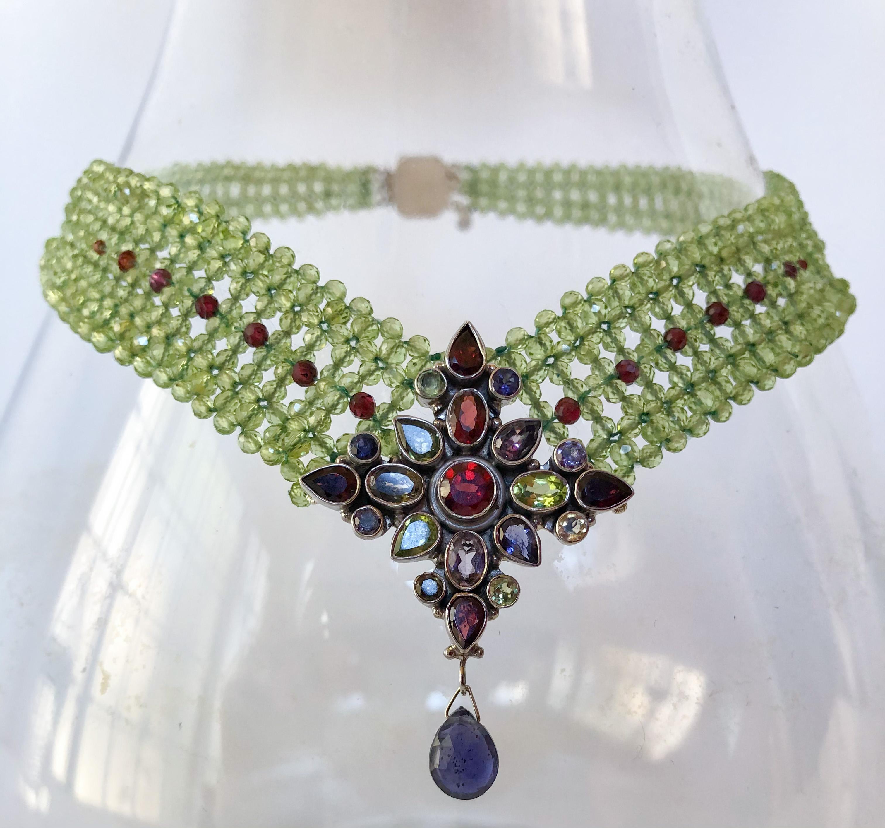 Artisan Marina J. Stunning Woven Peridot and Garnet Necklace & Multicolored Centerpiece