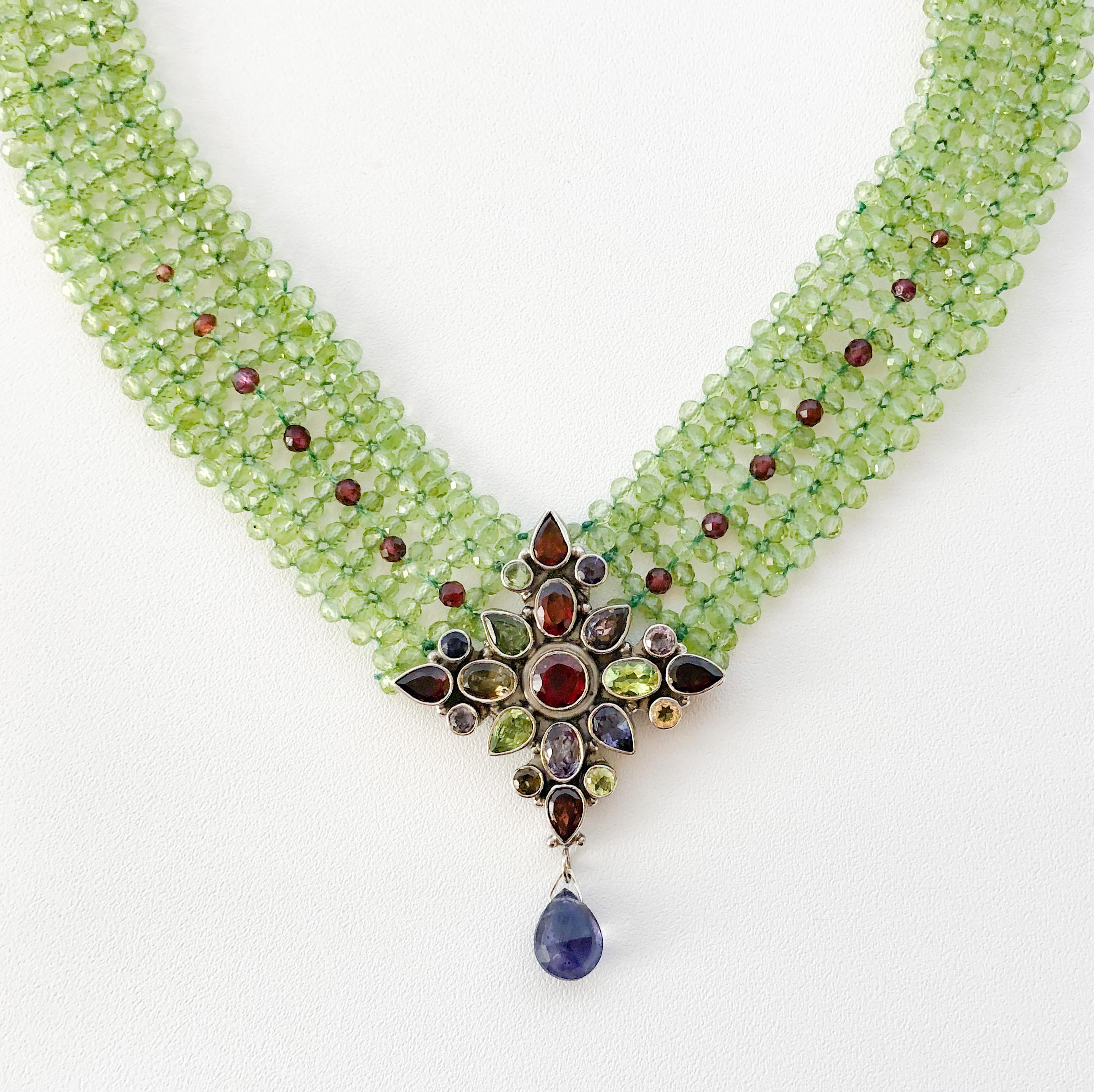 Marina J. Stunning Woven Peridot and Garnet Necklace & Multicolored Centerpiece 1