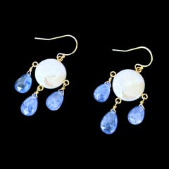 Marina J. Tanzanite, Coin Pearl & Solid 14k Yellow Gold Chandelier Earrings