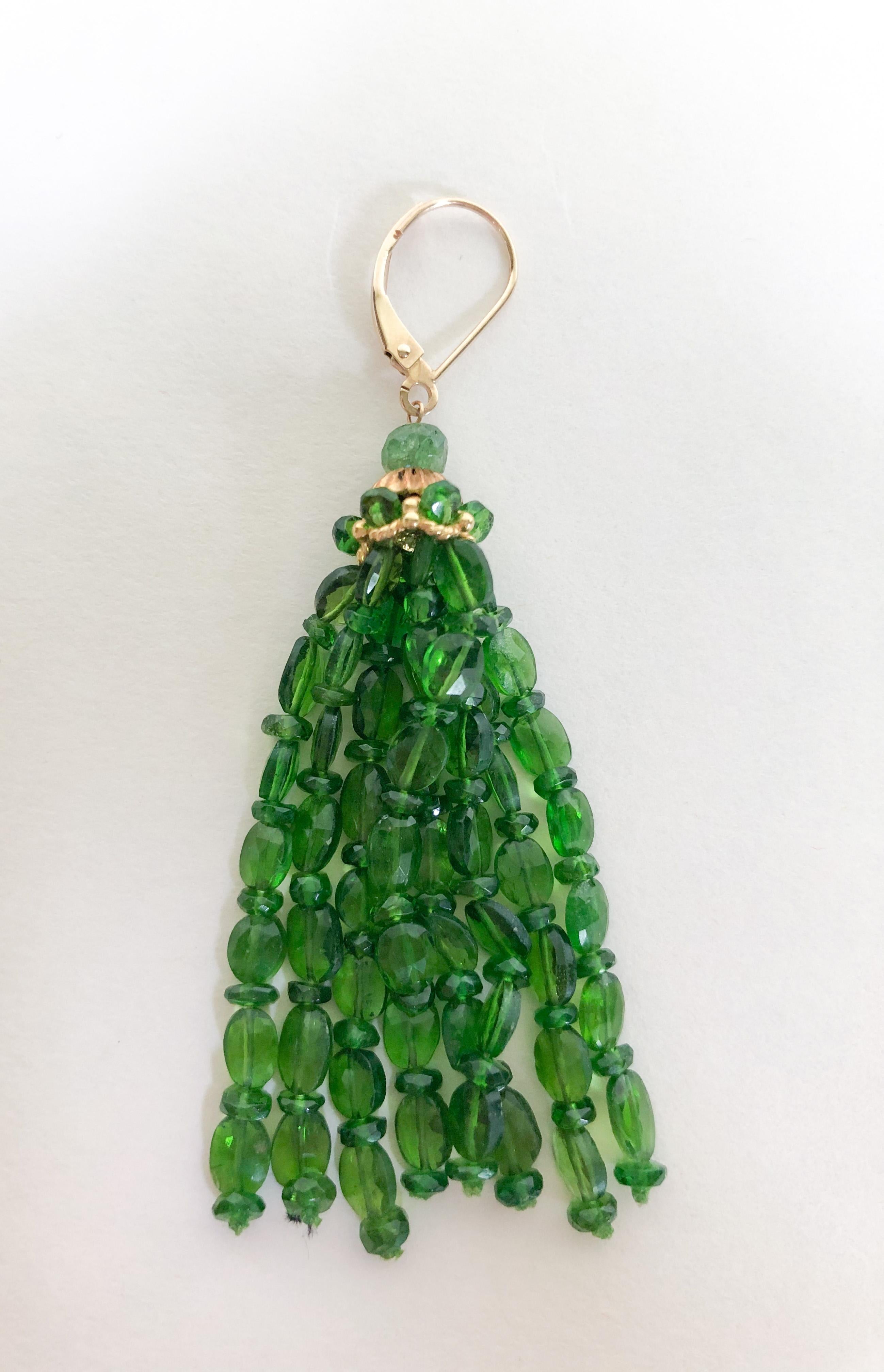 Marina J. Tsavorite and 14K Gold Tassel Earrings In New Condition In Los Angeles, CA