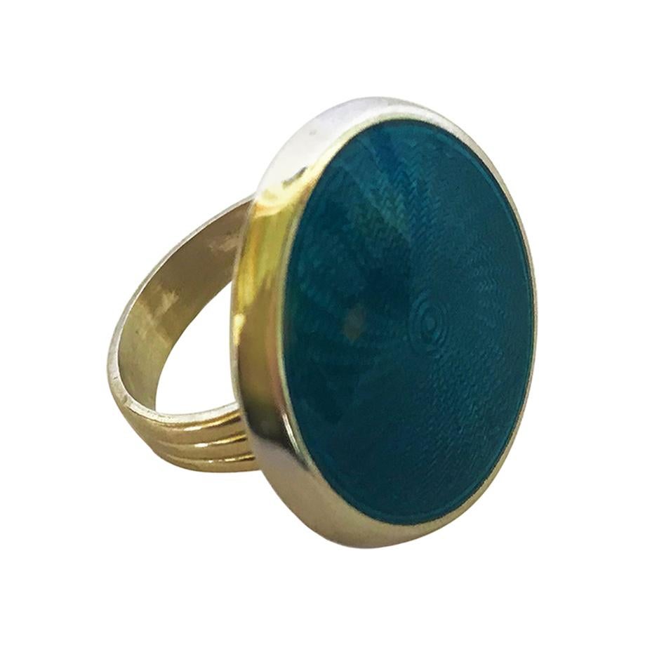 Marina J. Turquoise Color Enamel Ring with Sterling Silver & 14 Karat Gold Band