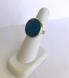 Marina J. Anillo de esmalte color turquesa con banda de plata de ley y oro de 14 quilates